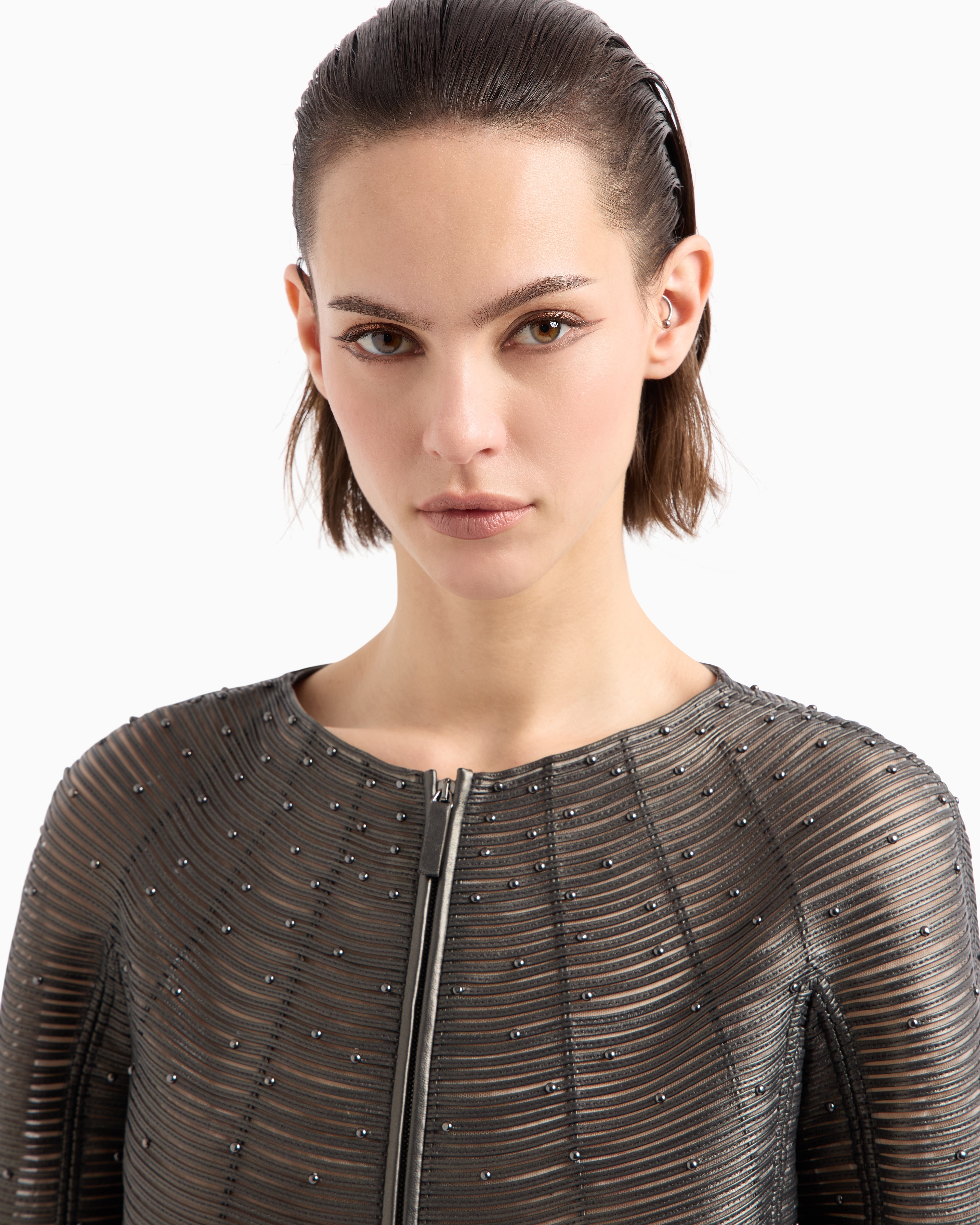 Giorgio Armani Pearlised Nappa Leather Jacket With Applied Studs