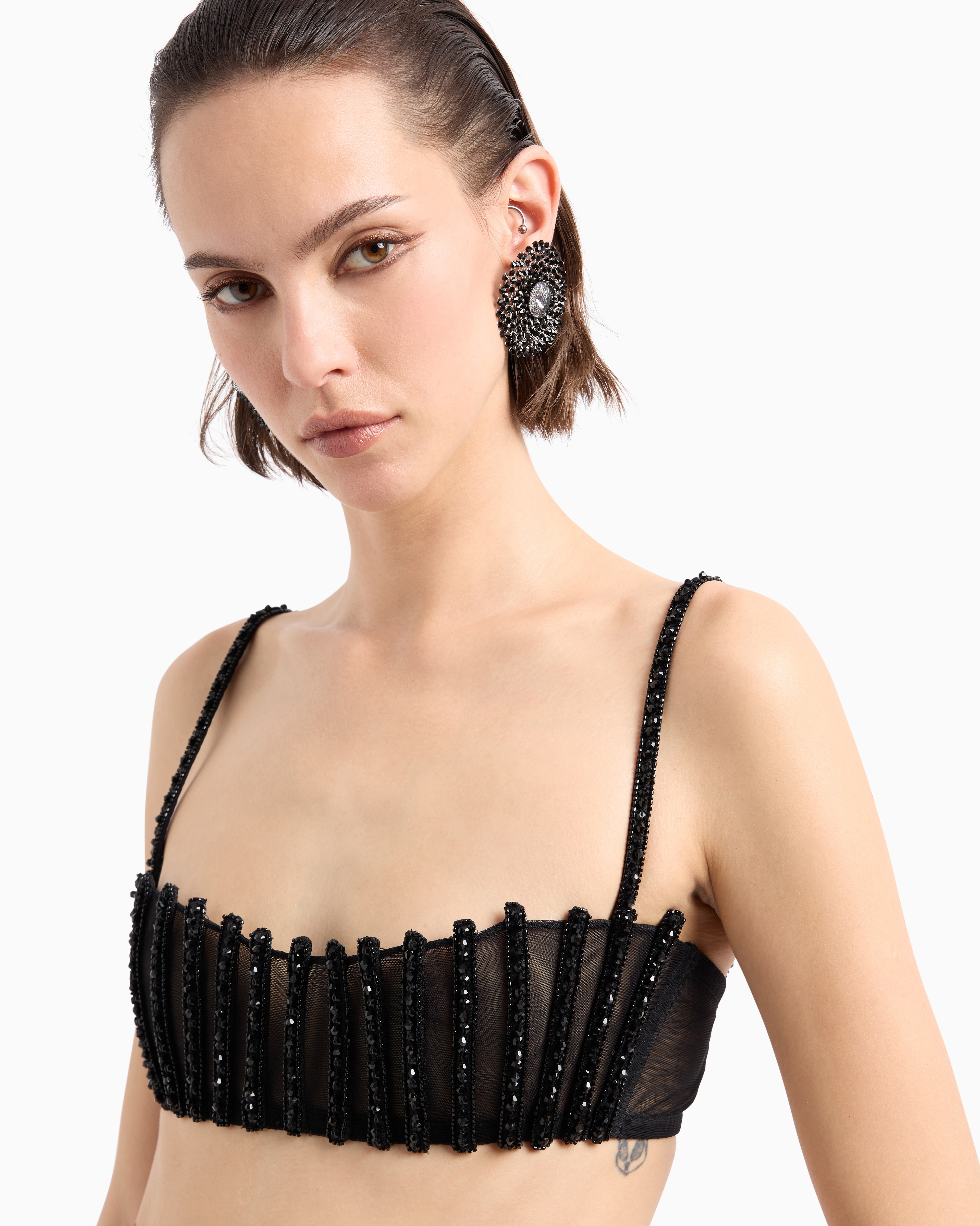 Giorgio Armani Embroidered Stretch Tulle Bandeau Top
