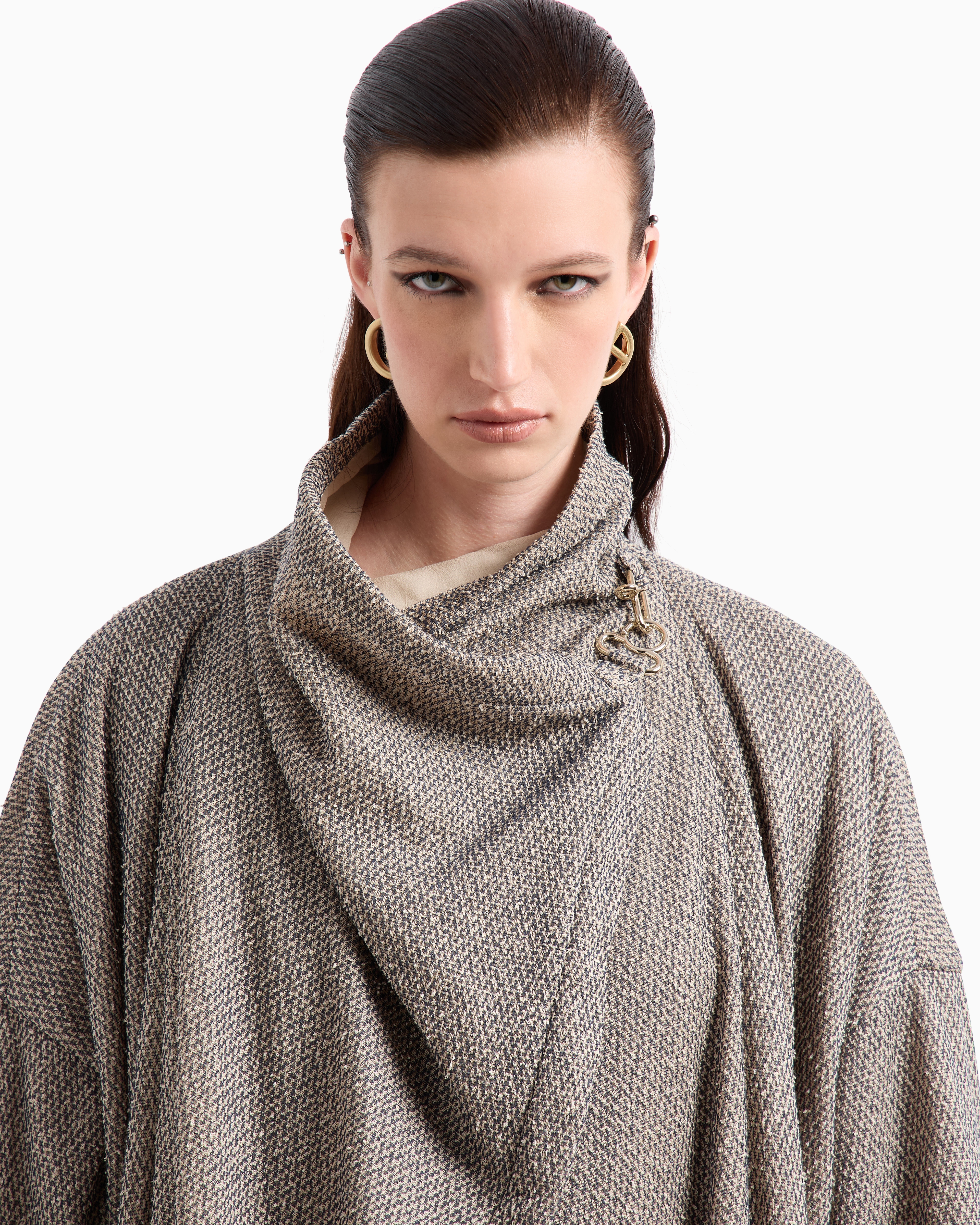 Giorgio Armani Two-tone Cotton Jersey Coat In Grey