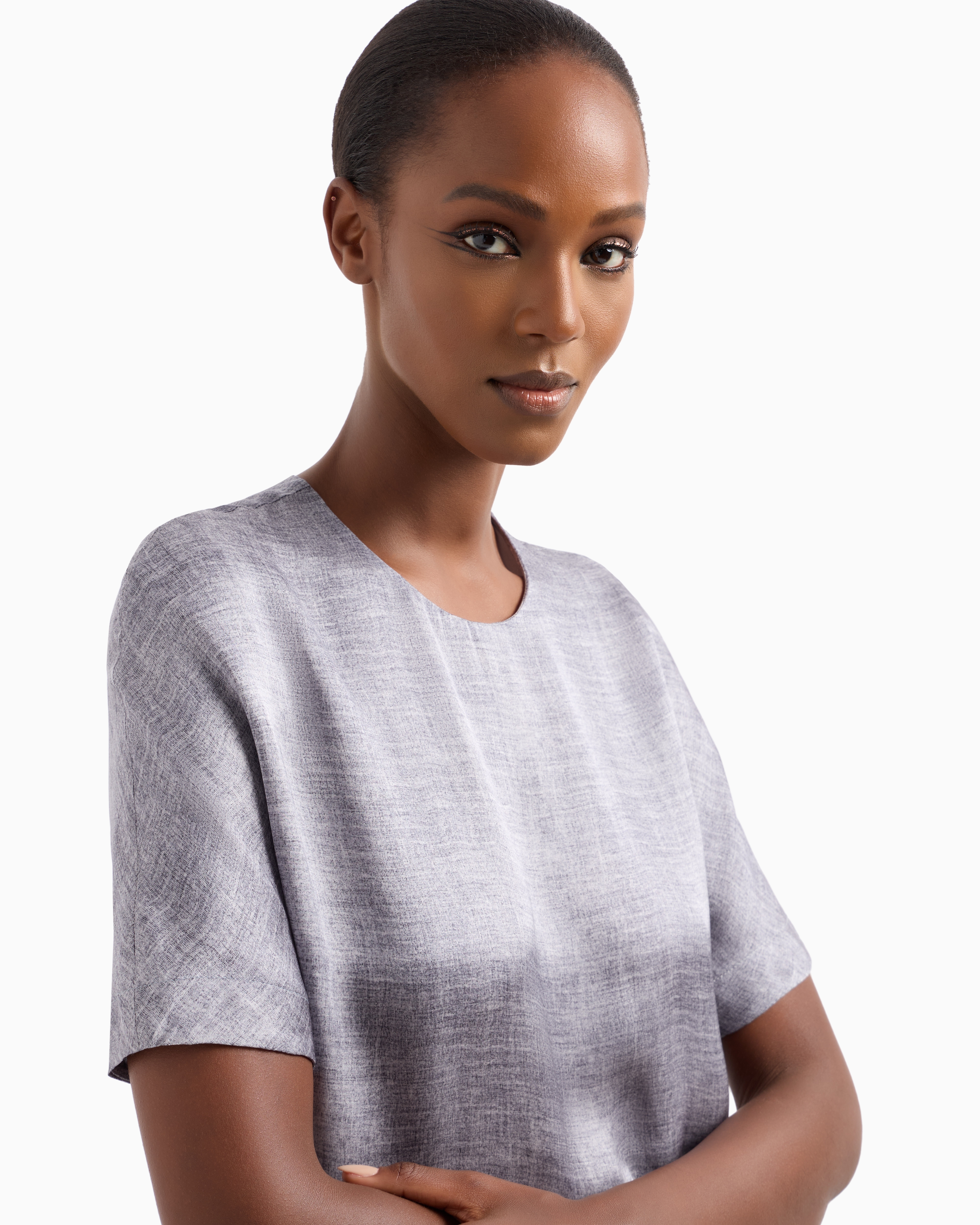 Giorgio Armani Crew-neck Blouse In A Mélange-print Silk Charmeuse