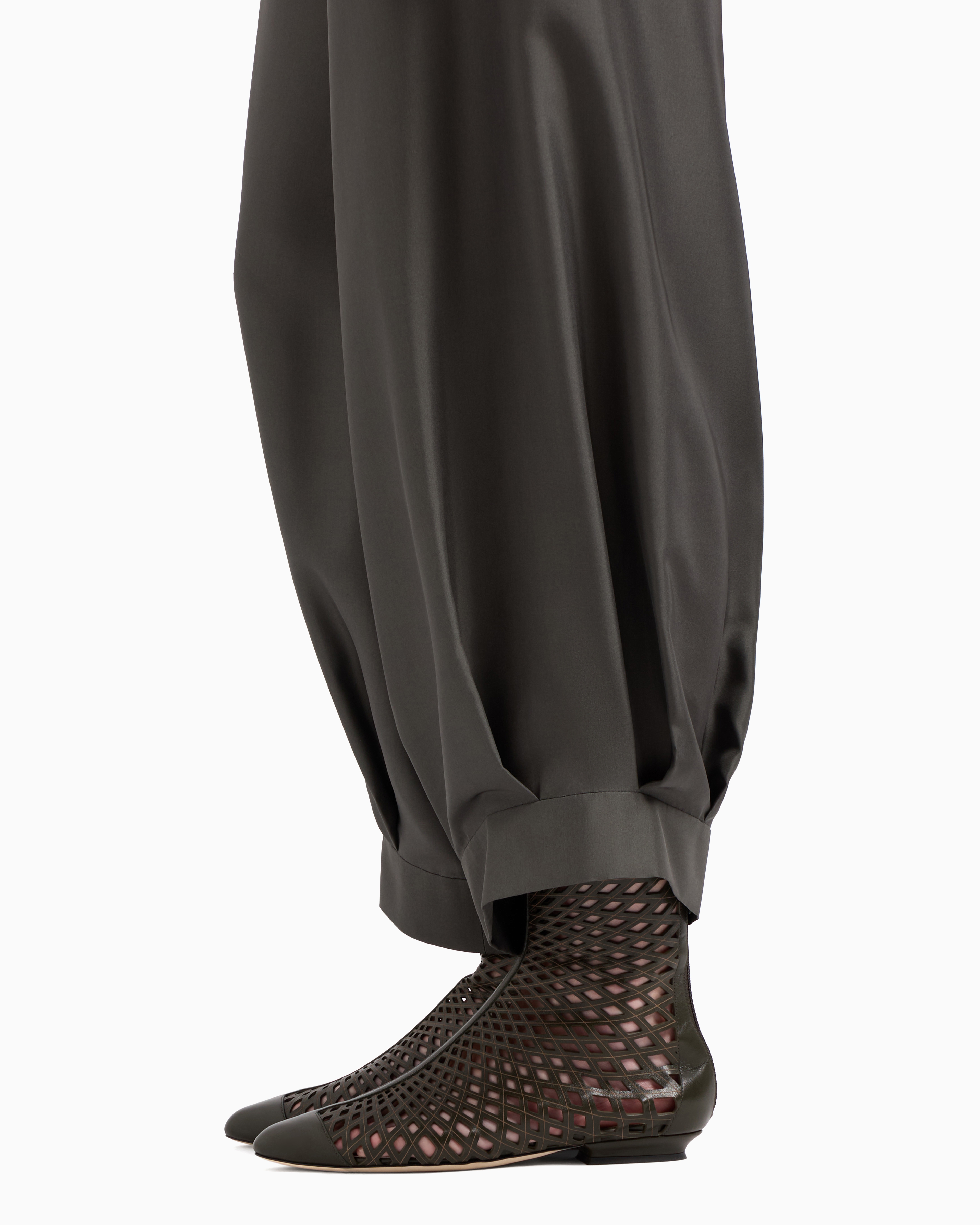 Giorgio Armani Wide-leg Trousers In Checked Brushed Linen In Green