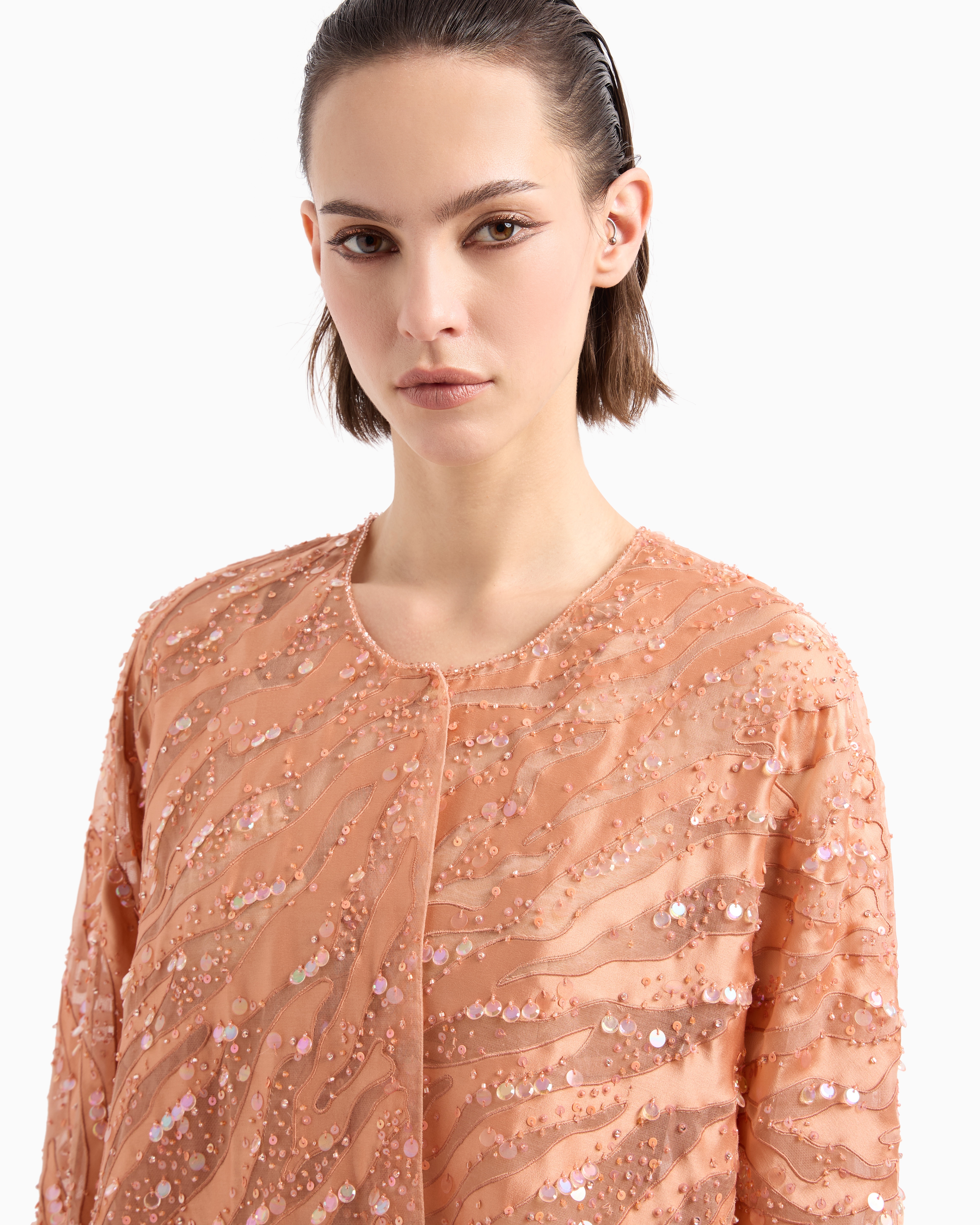 Giorgio Armani Organza Shirt With Animal Skin Motif Embroidery
