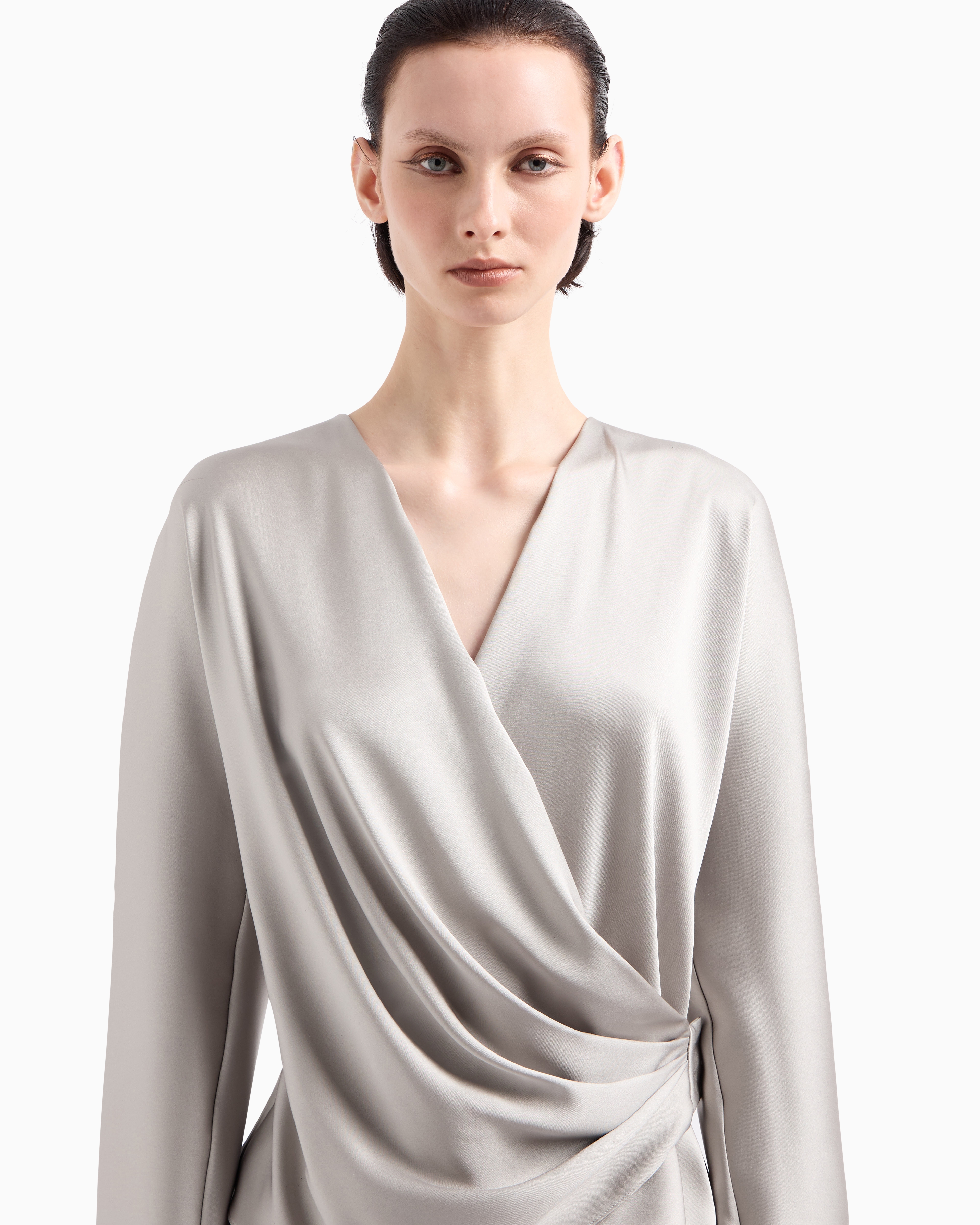 Giorgio Armani Shirt In Double-sided Silk Satin In Gray