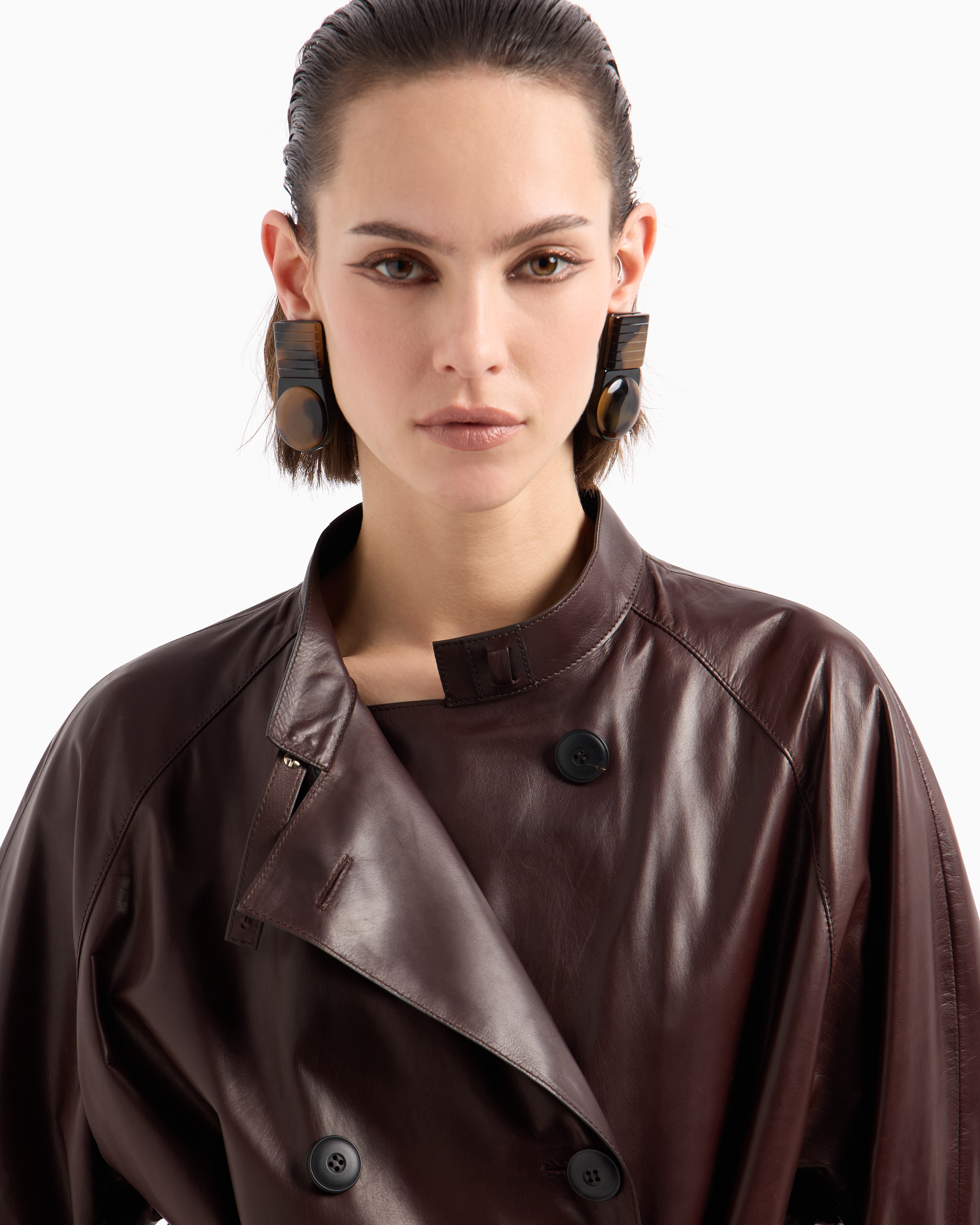 Giorgio Armani Leather Coats In Brown