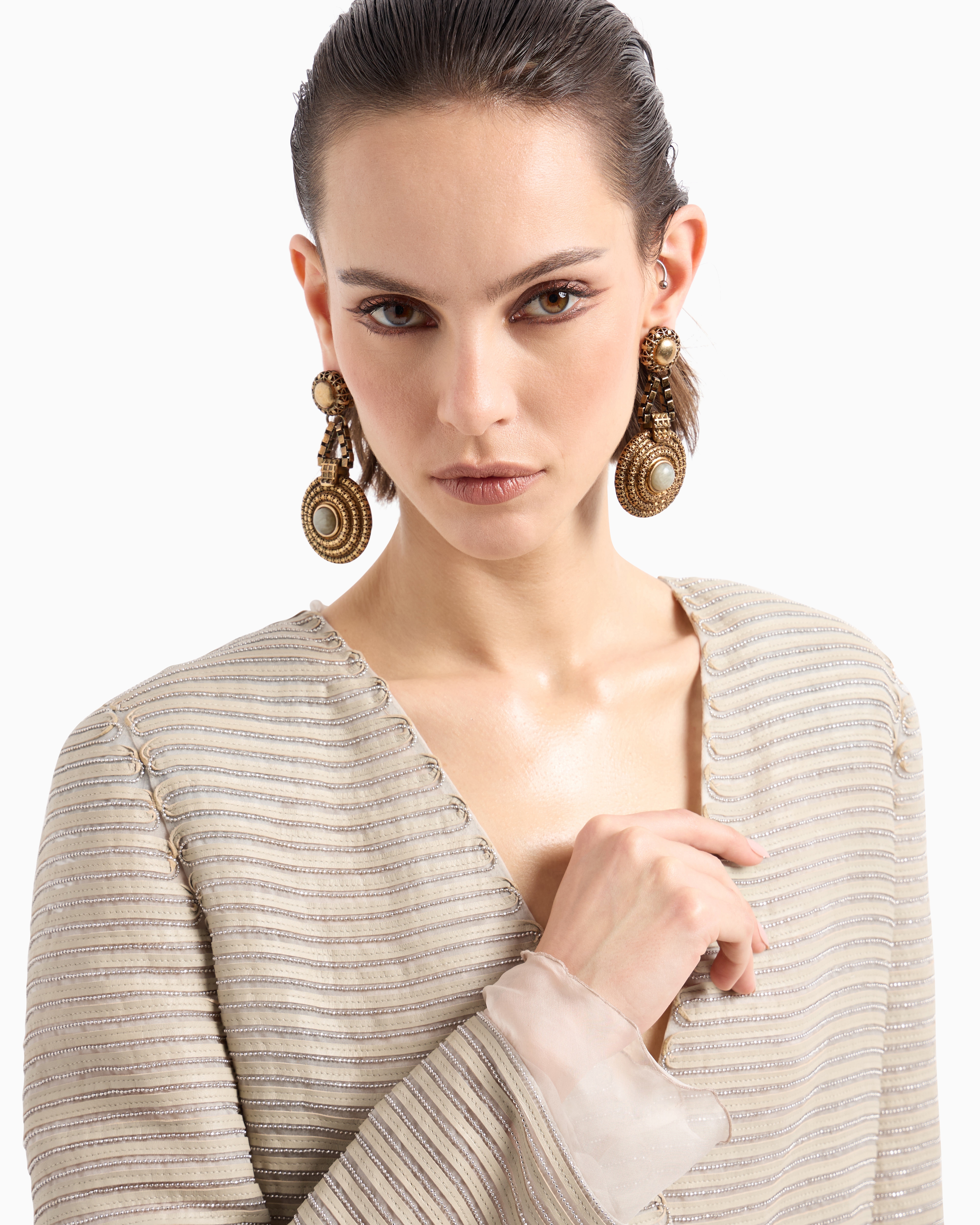 Giorgio Armani Single-breasted Jacket In Silk Chiffon With Embroidered Suede Webbing