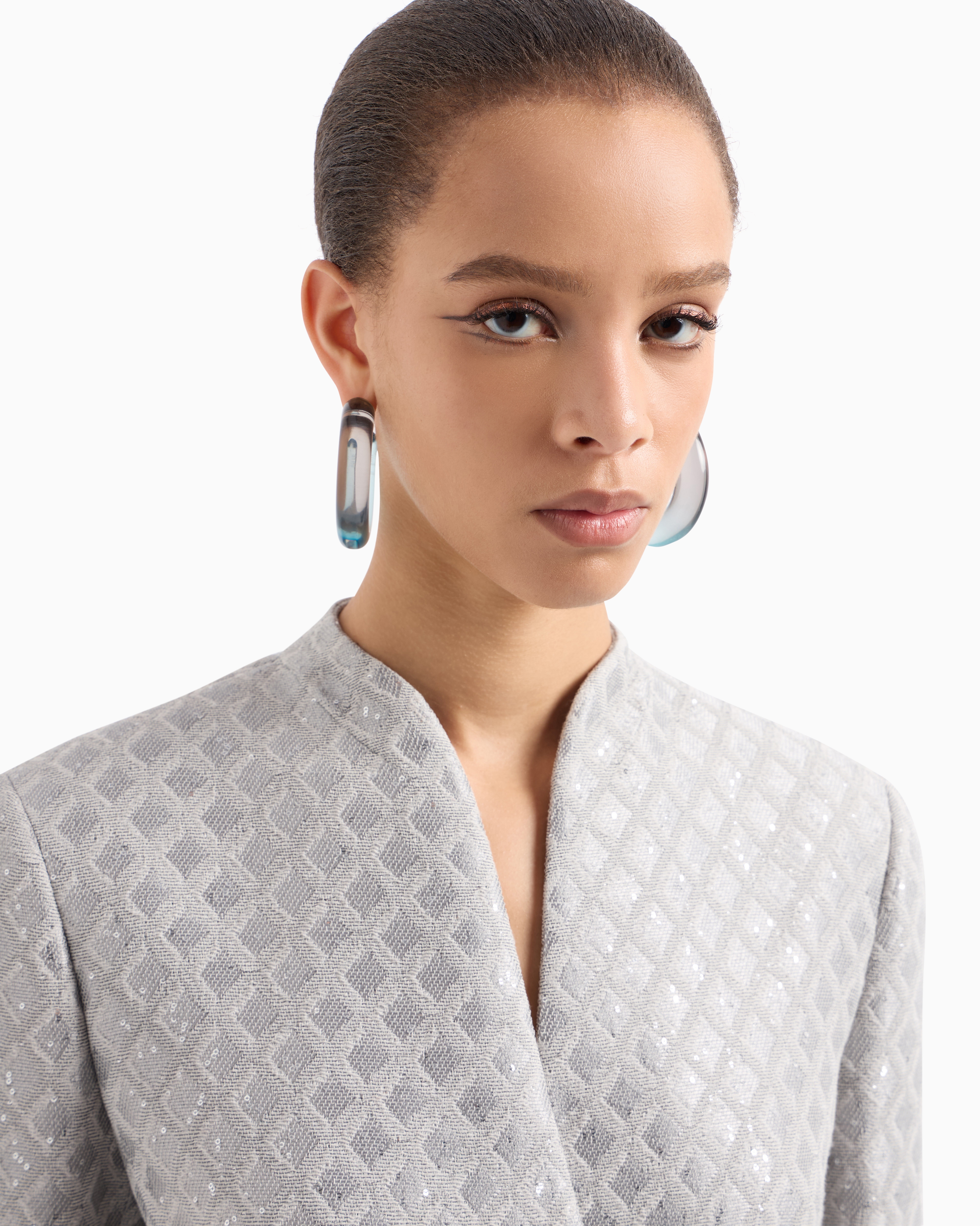 Giorgio Armani Women's Giacca Jacquard Geometria Micropaillettes In Gray