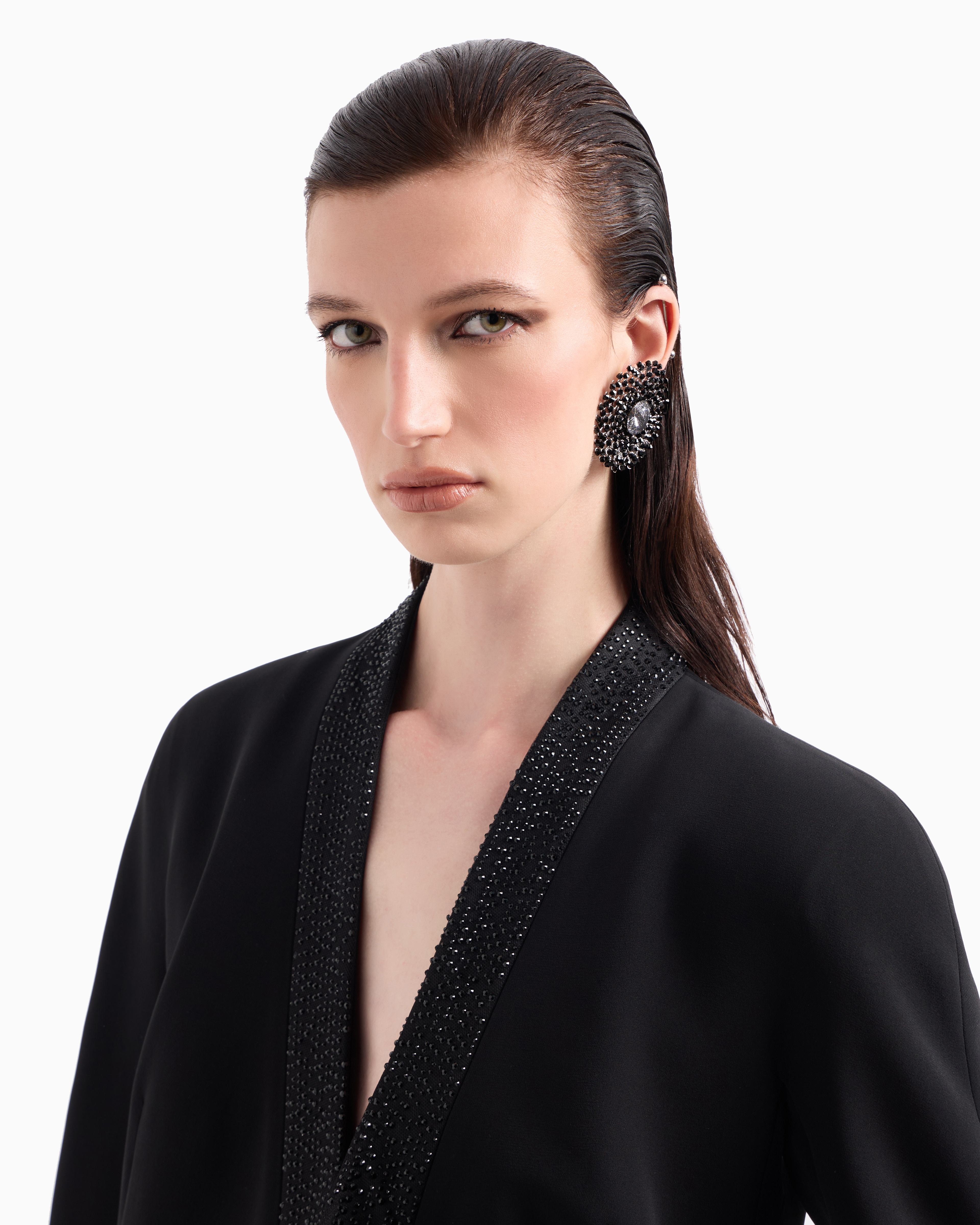 Giorgio Armani Single-breasted Jacket In Silk Cady With Applied Crystals