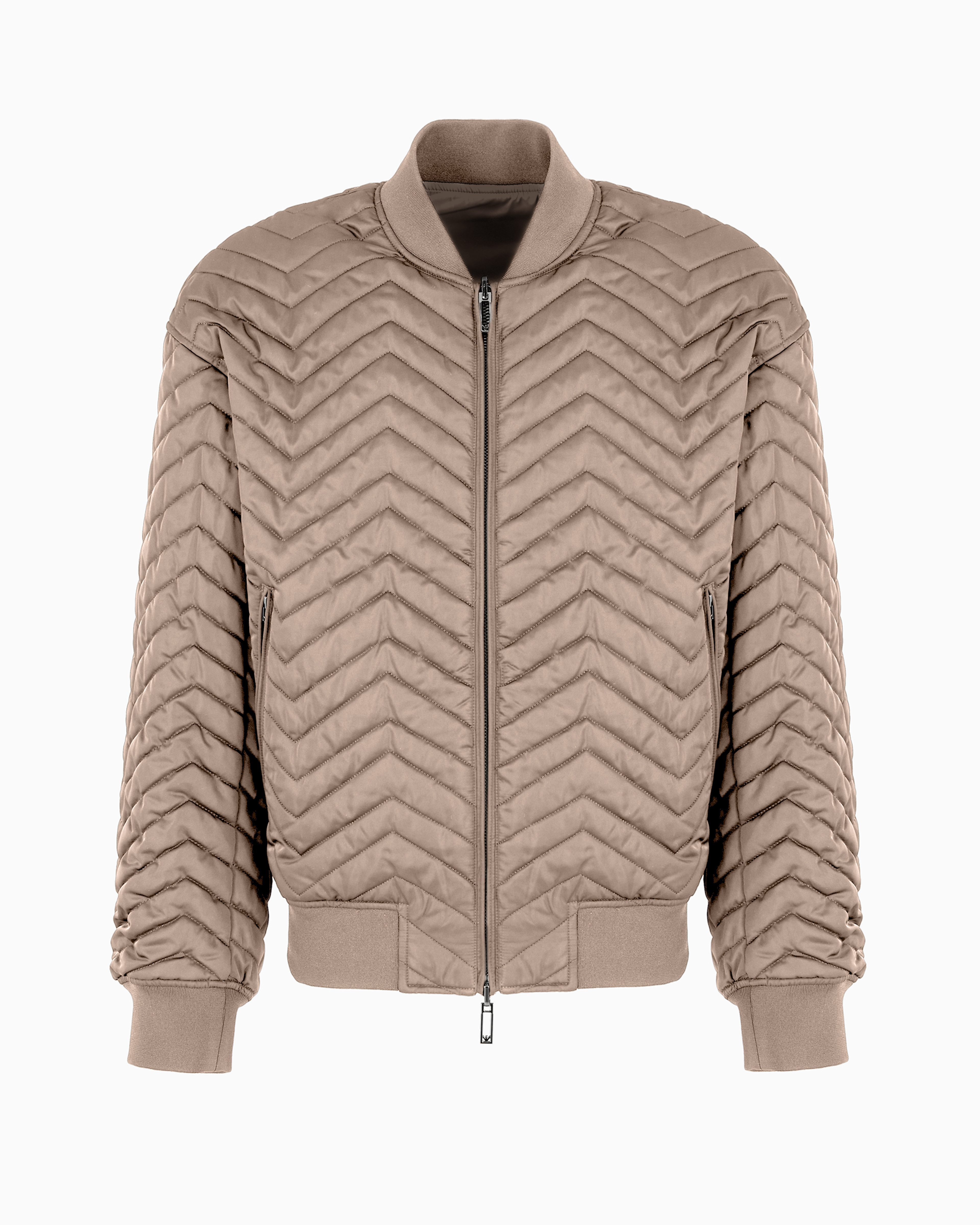 Emporio Armani Official Store Reversible Bomber Jacket In Quilted Technical Satin In Beige