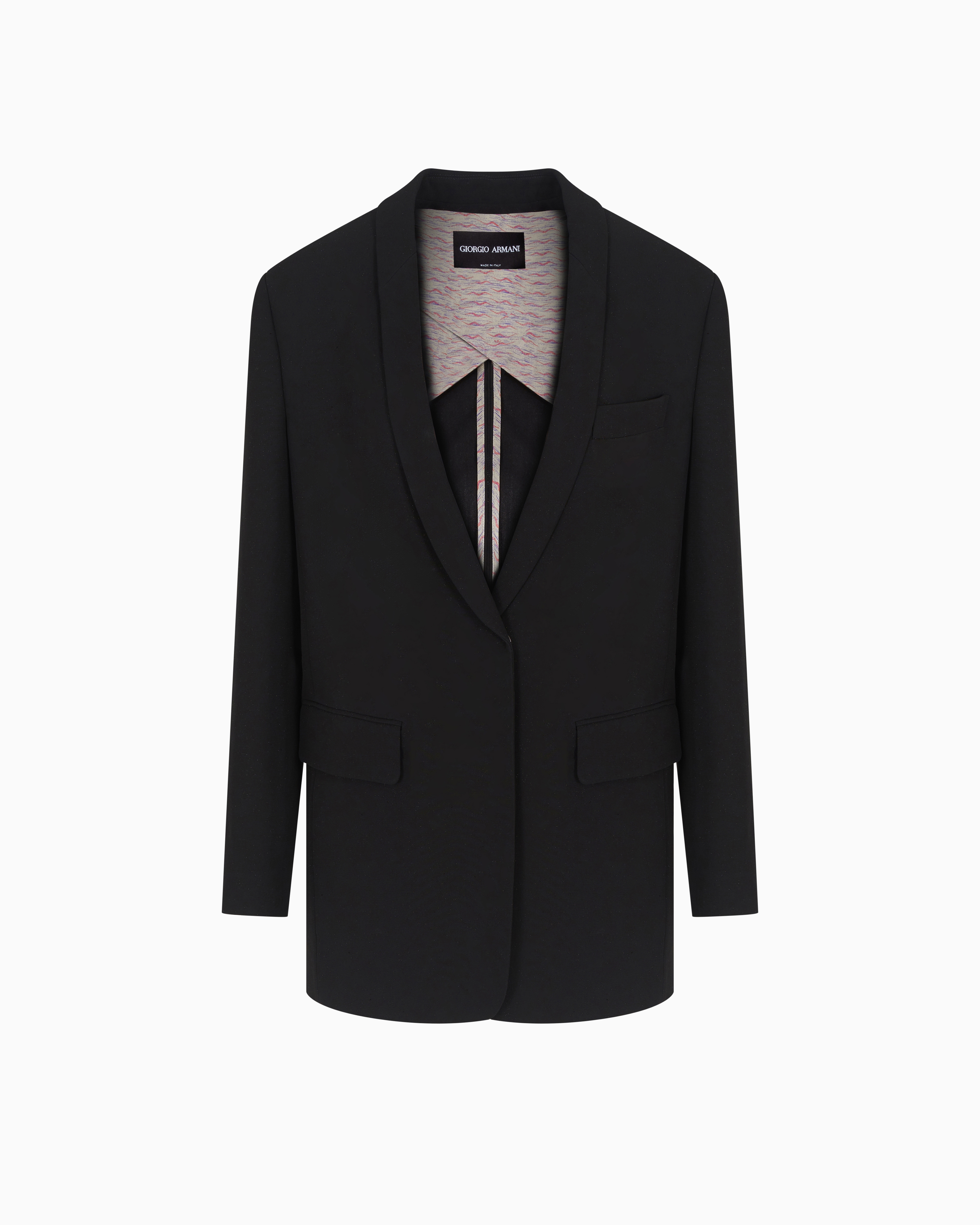 Giorgio Armani Single-breasted Jacket In Stretch Wool Barathea In Black