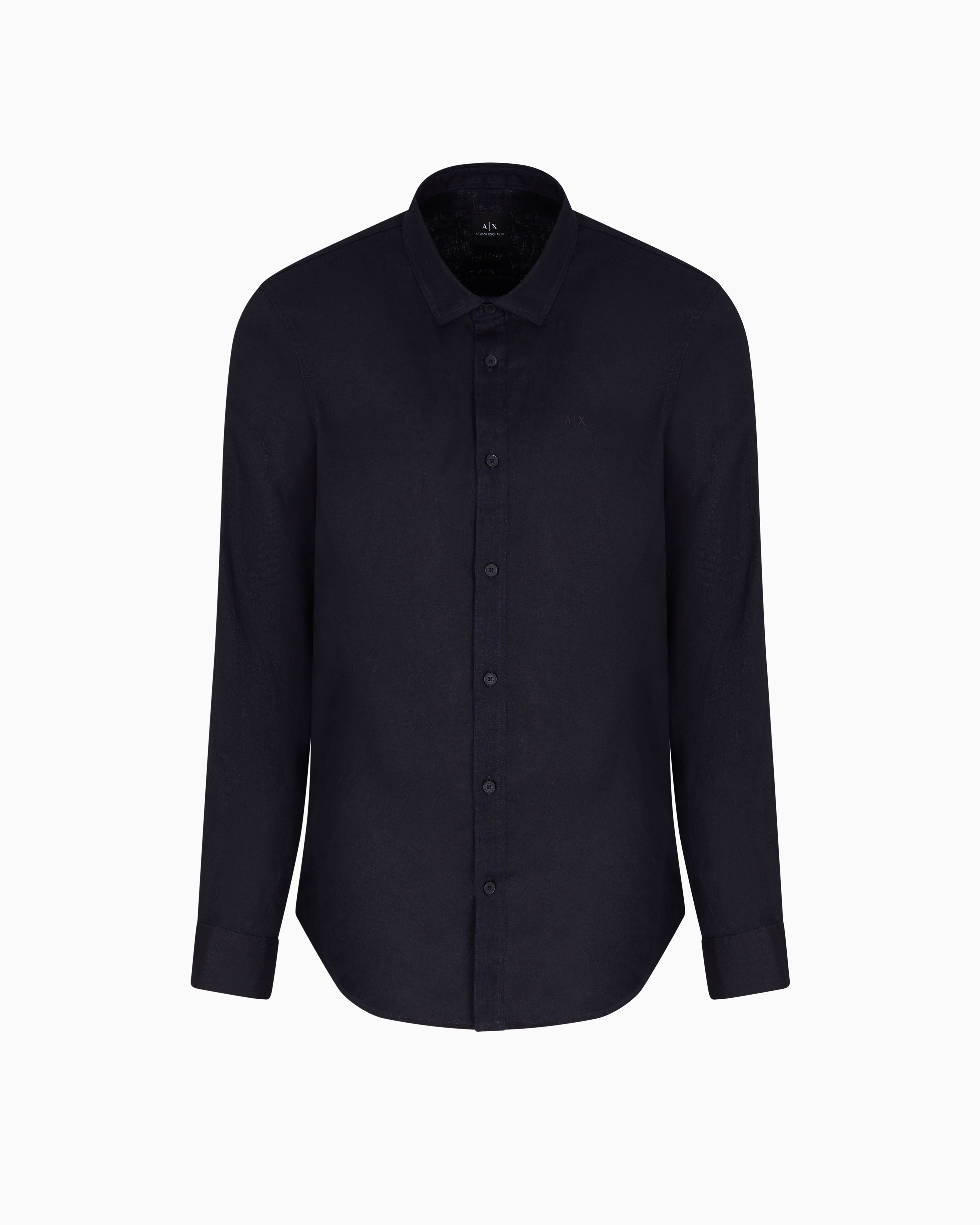 Armani Exchange Regular Fit Linen Shirt In Navy_blue