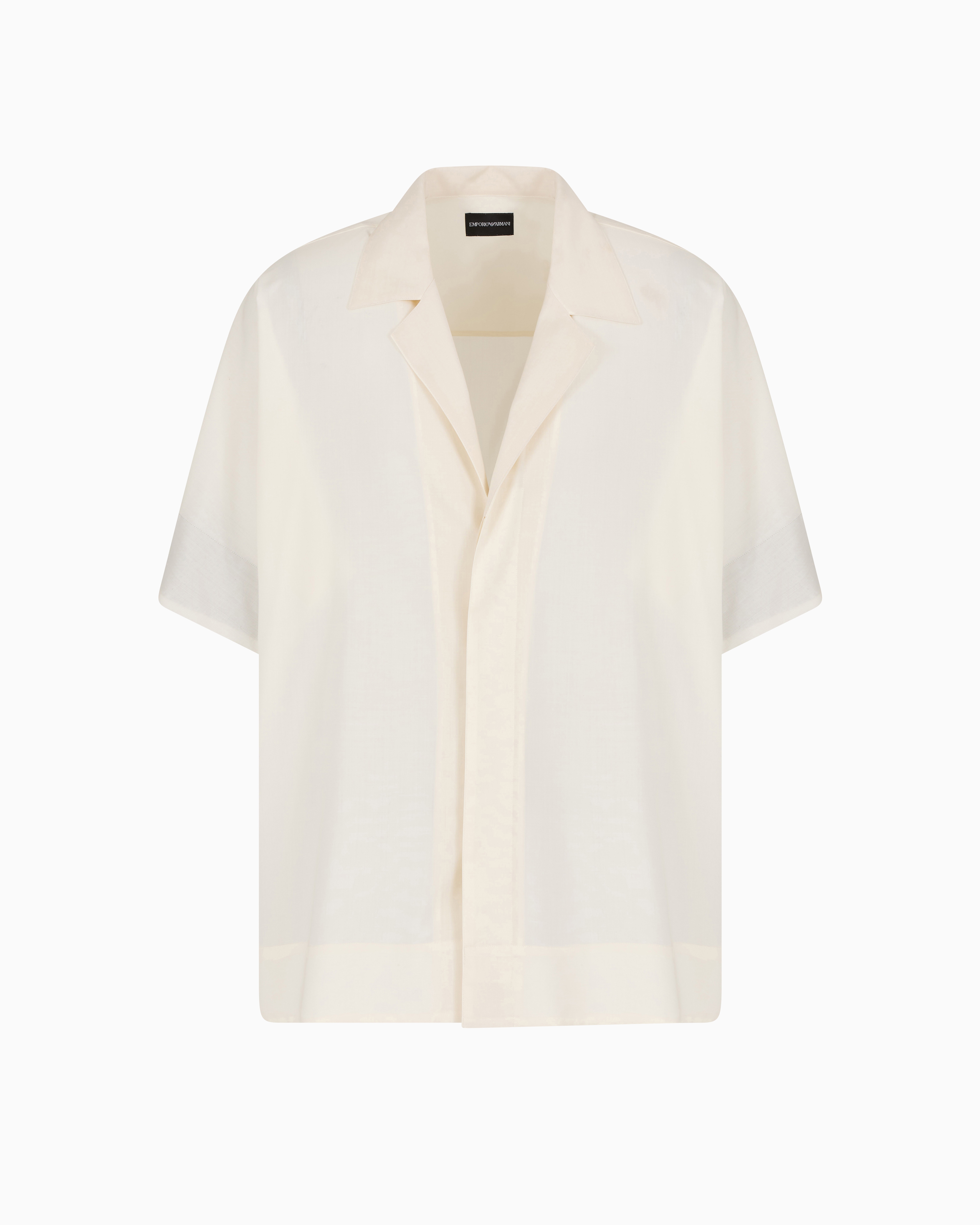 Emporio Armani Light Wool Short Sleeved Oversized Fit Button Up Shirt In Weiss