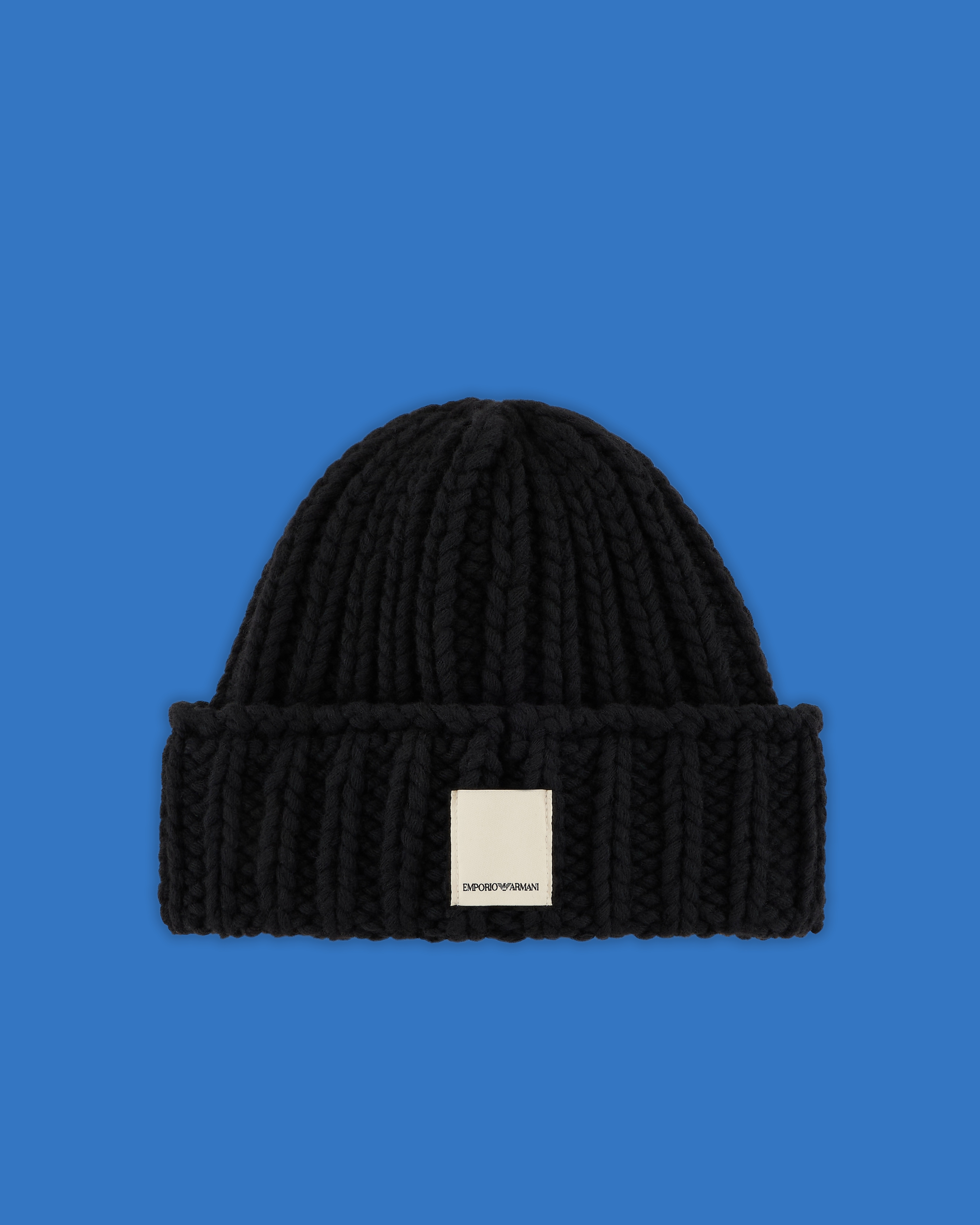 Emporio Armani Asv Black Blue Capsule Collection Ribbed Wool Beanie In Black