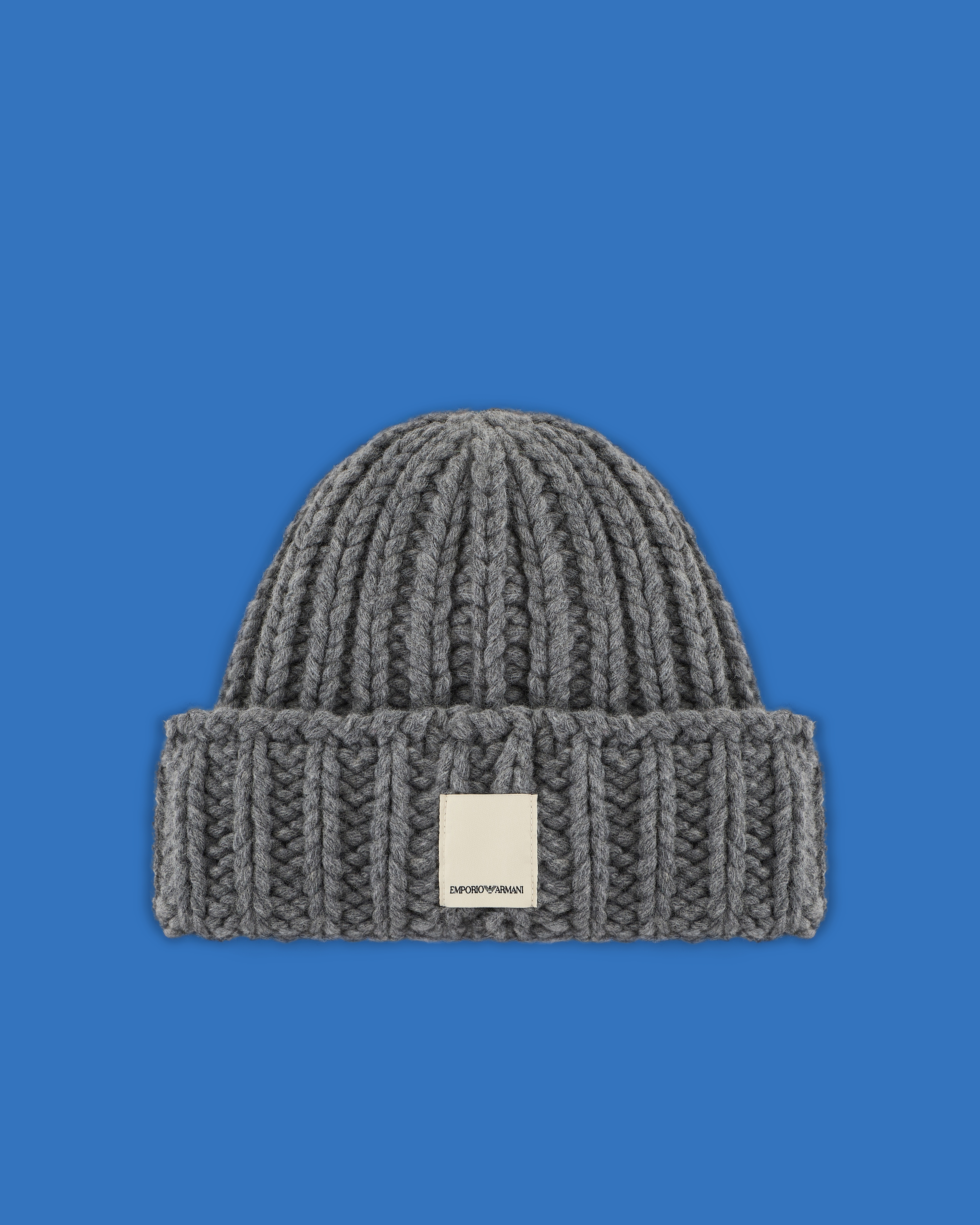 Emporio Armani Asv Black Blue Capsule Collection Ribbed Wool Beanie In Grey