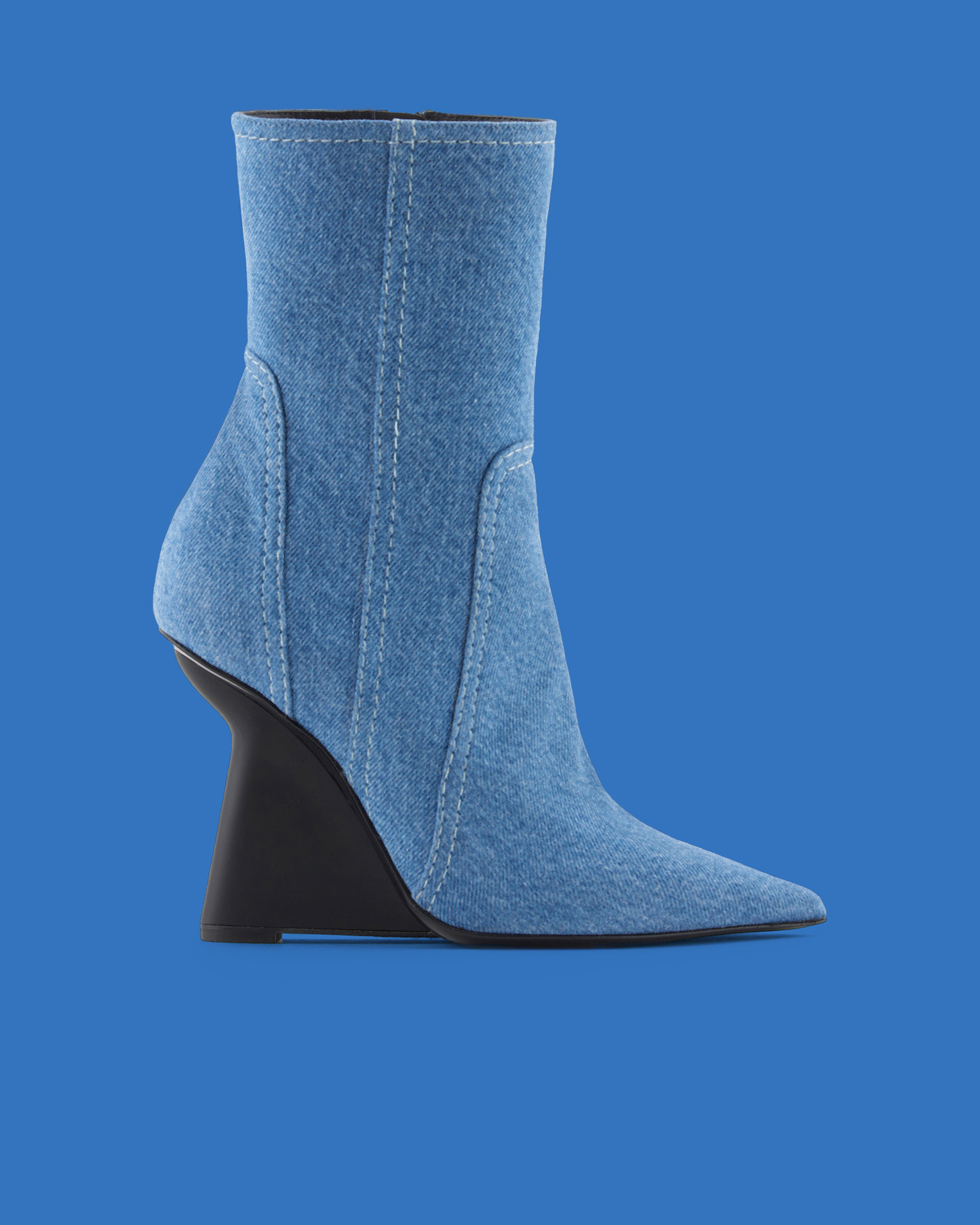 Emporio Armani Asv Black Blue Capsule Collection Washed-denim Wedge Ankle Boots