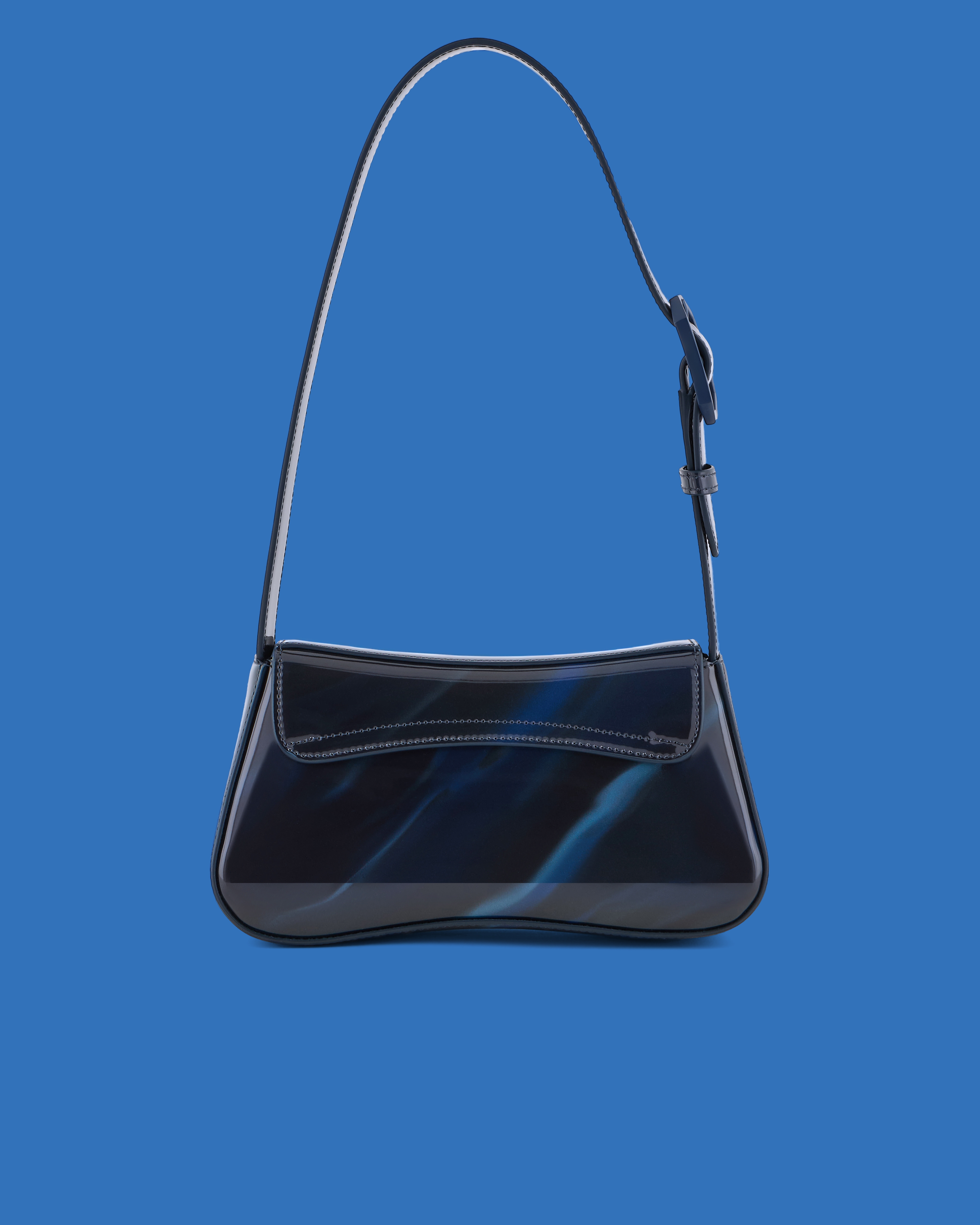 Emporio Armani Asv Black Blue Capsule Collection Shiny Cosmos-print Baguette Shoulder Bag In Patterned