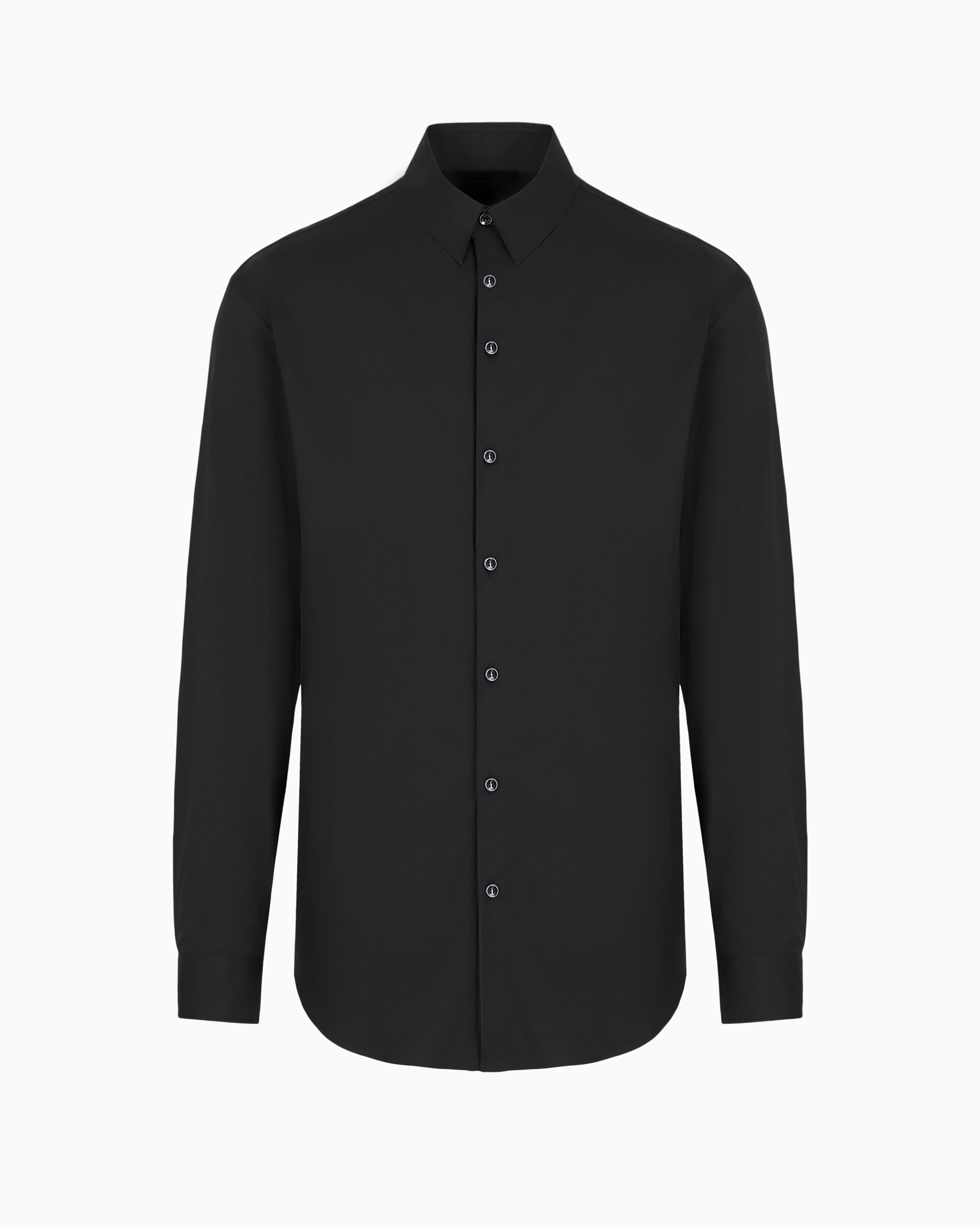 Giorgio Armani Official Store Stretch Fabric Shirt With Collar Stays In Black