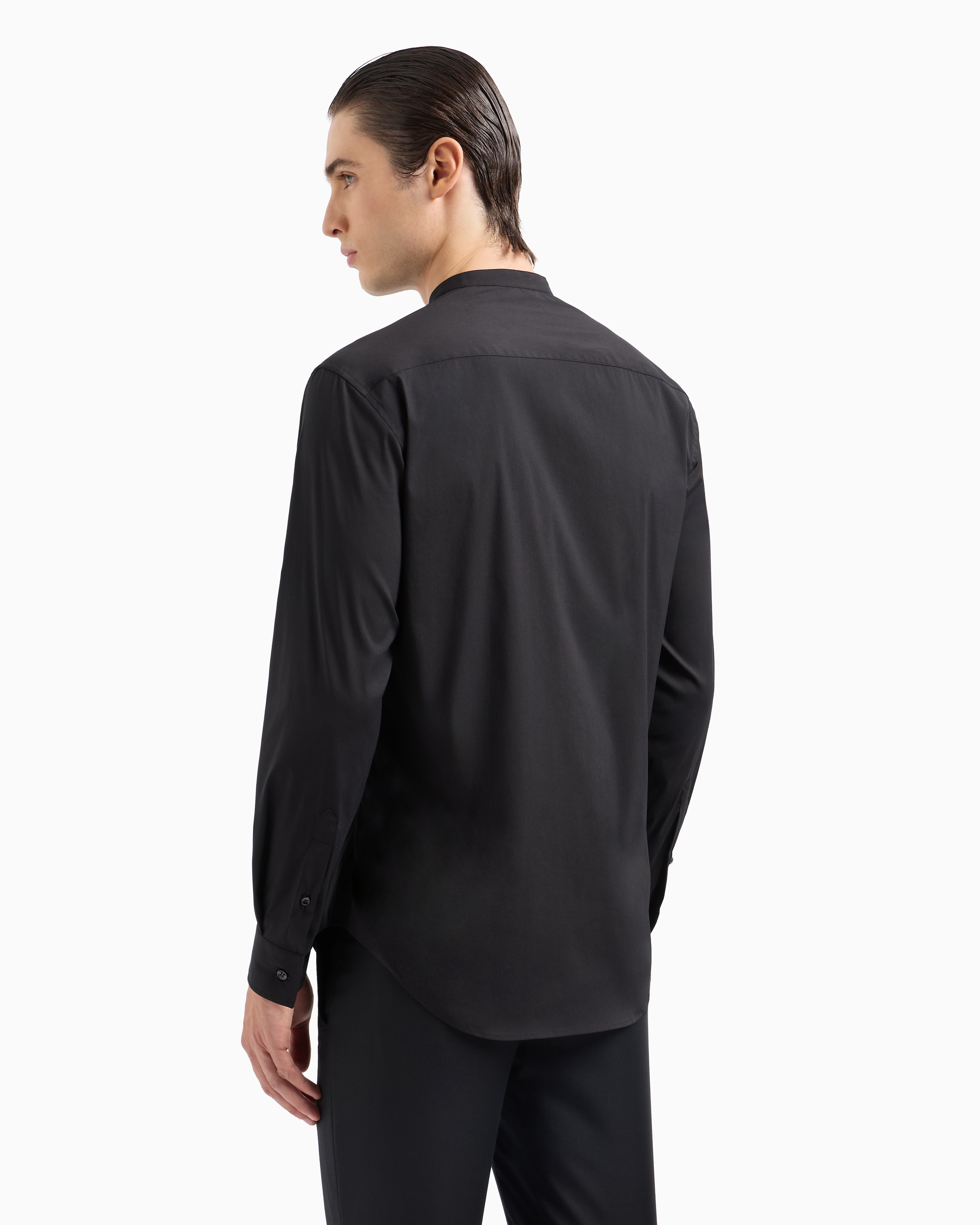 Shop Giorgio Armani Plain-knit Stretch Cotton Icon Shirt In Black