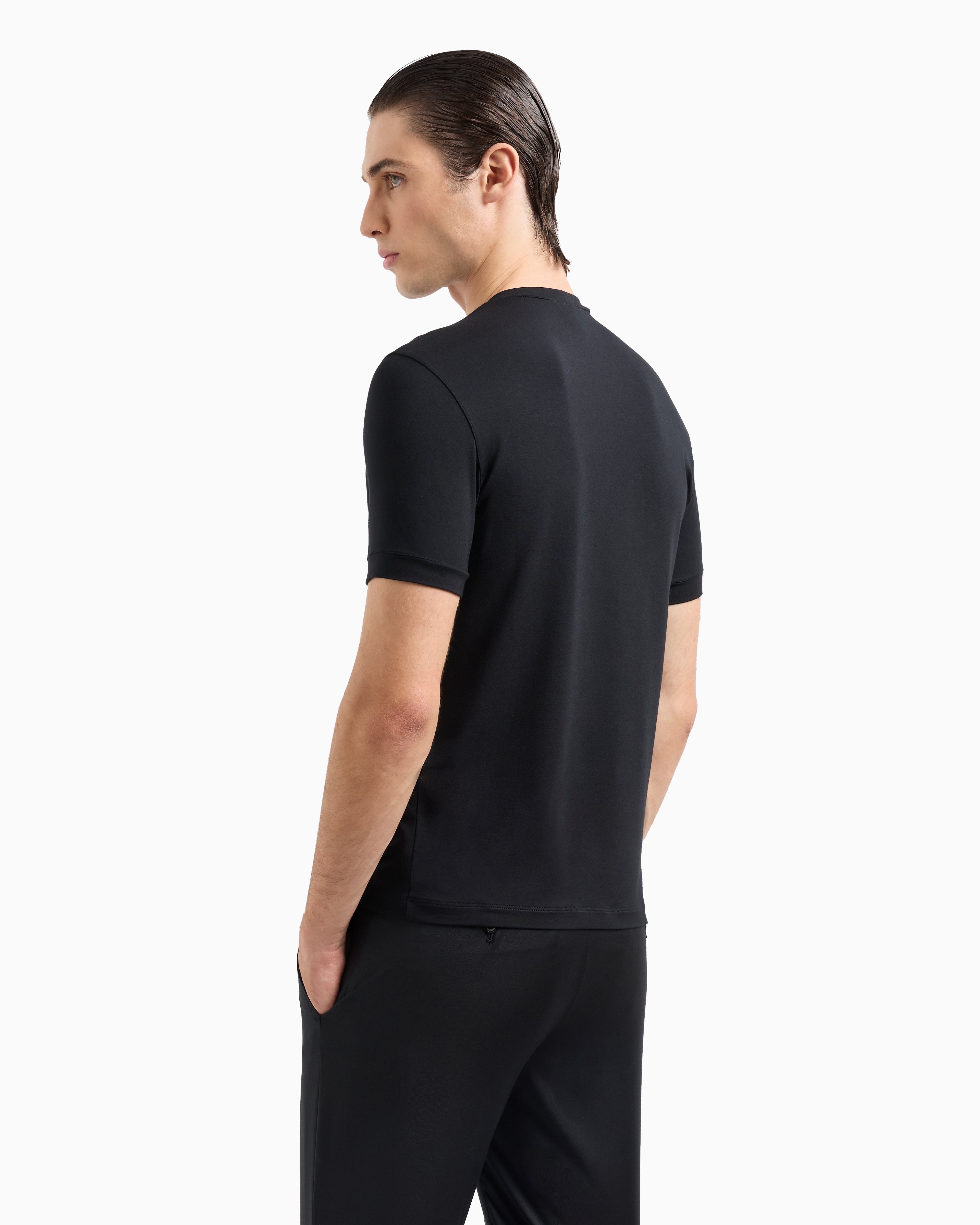 Giorgio Armani Official Store Stretch Viscose Bamboo Jersey T-shirt With Ga Embroidery In Black
