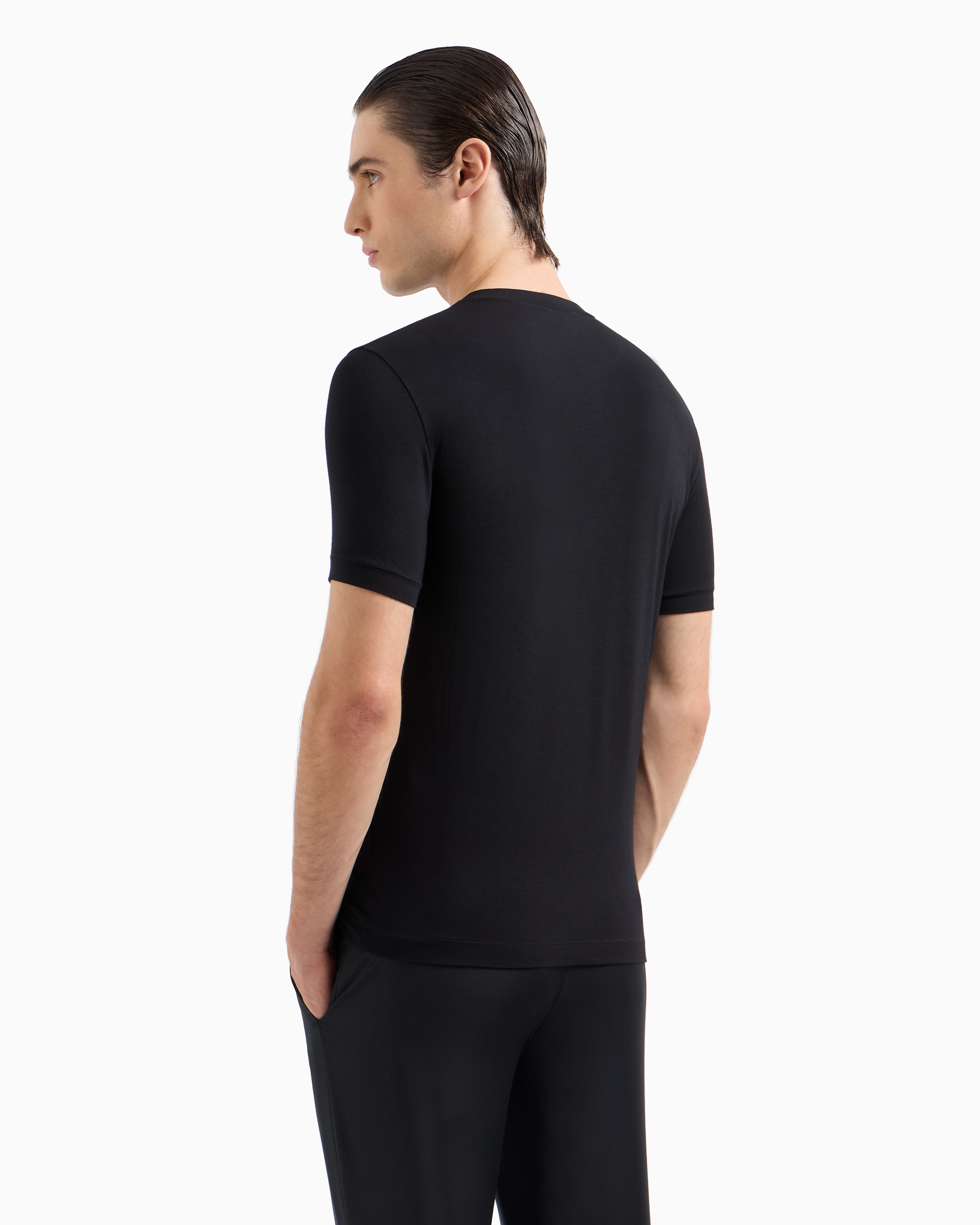 Shop Giorgio Armani Stretch Viscose Jersey, V-neck Icon T-shirt In Black