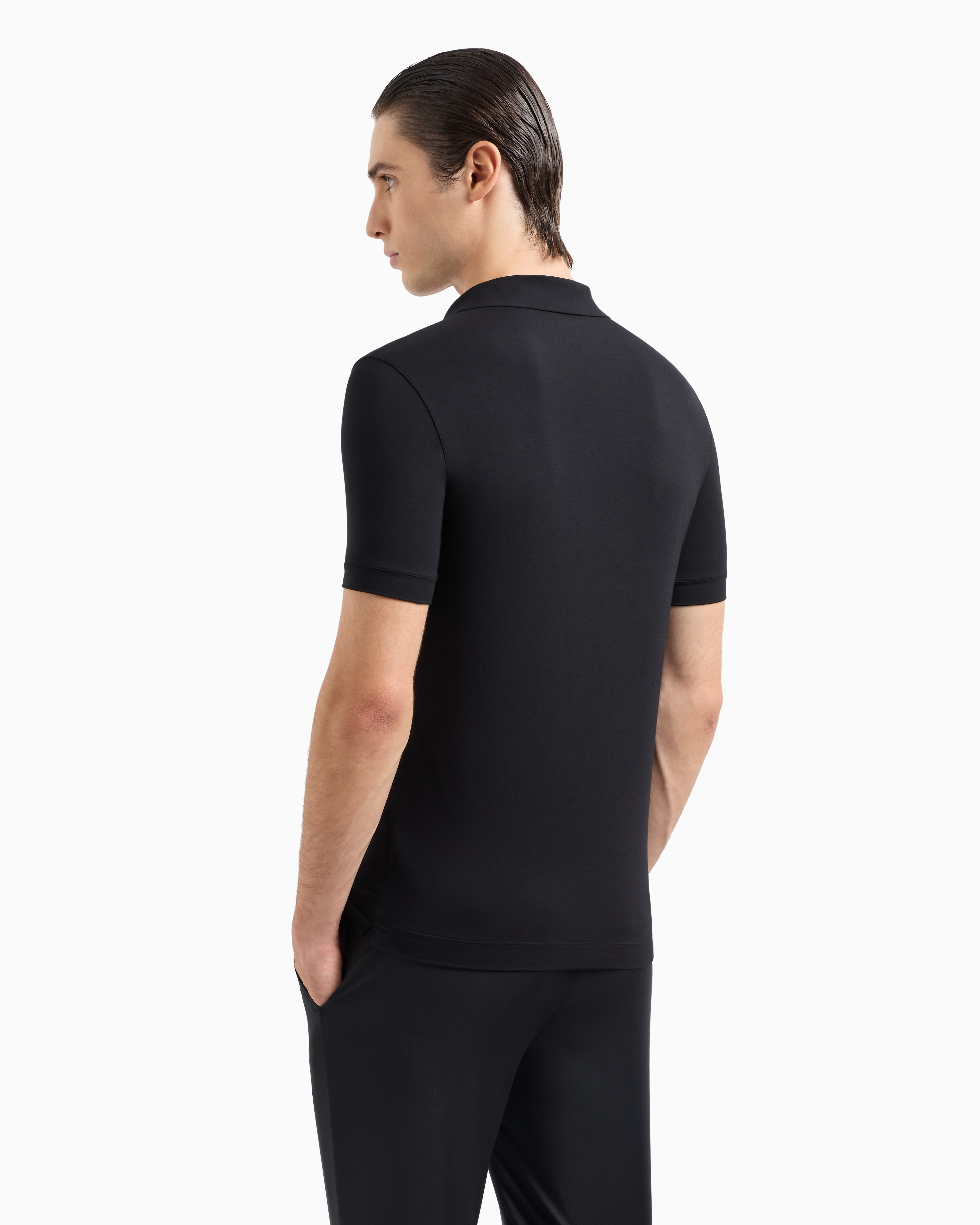 Giorgio Armani Official Store Stretch Bamboo-viscose Jersey Polo Shirt In Black