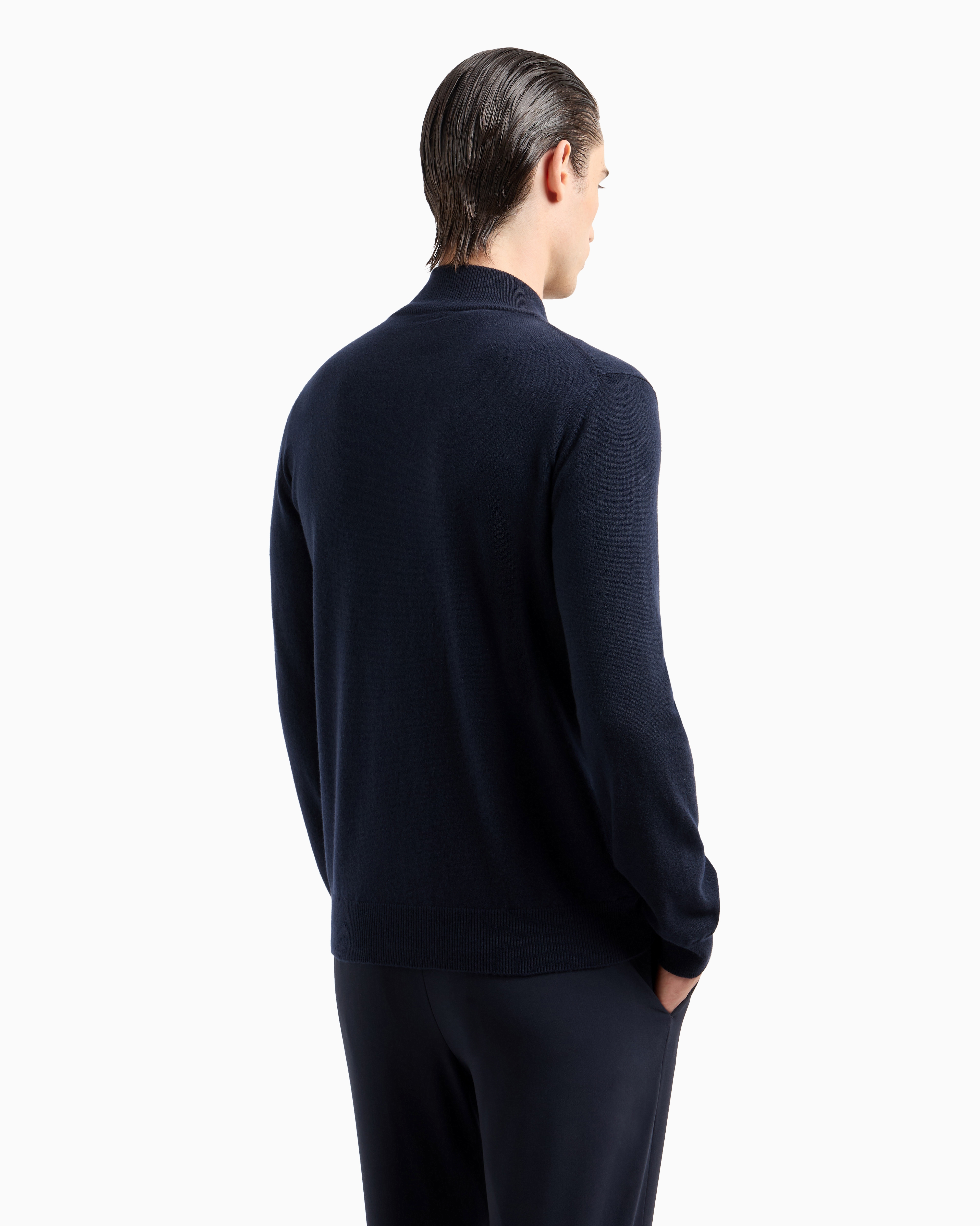 Shop Giorgio Armani Zipped Cardigan In Cashmere In Navy Blue