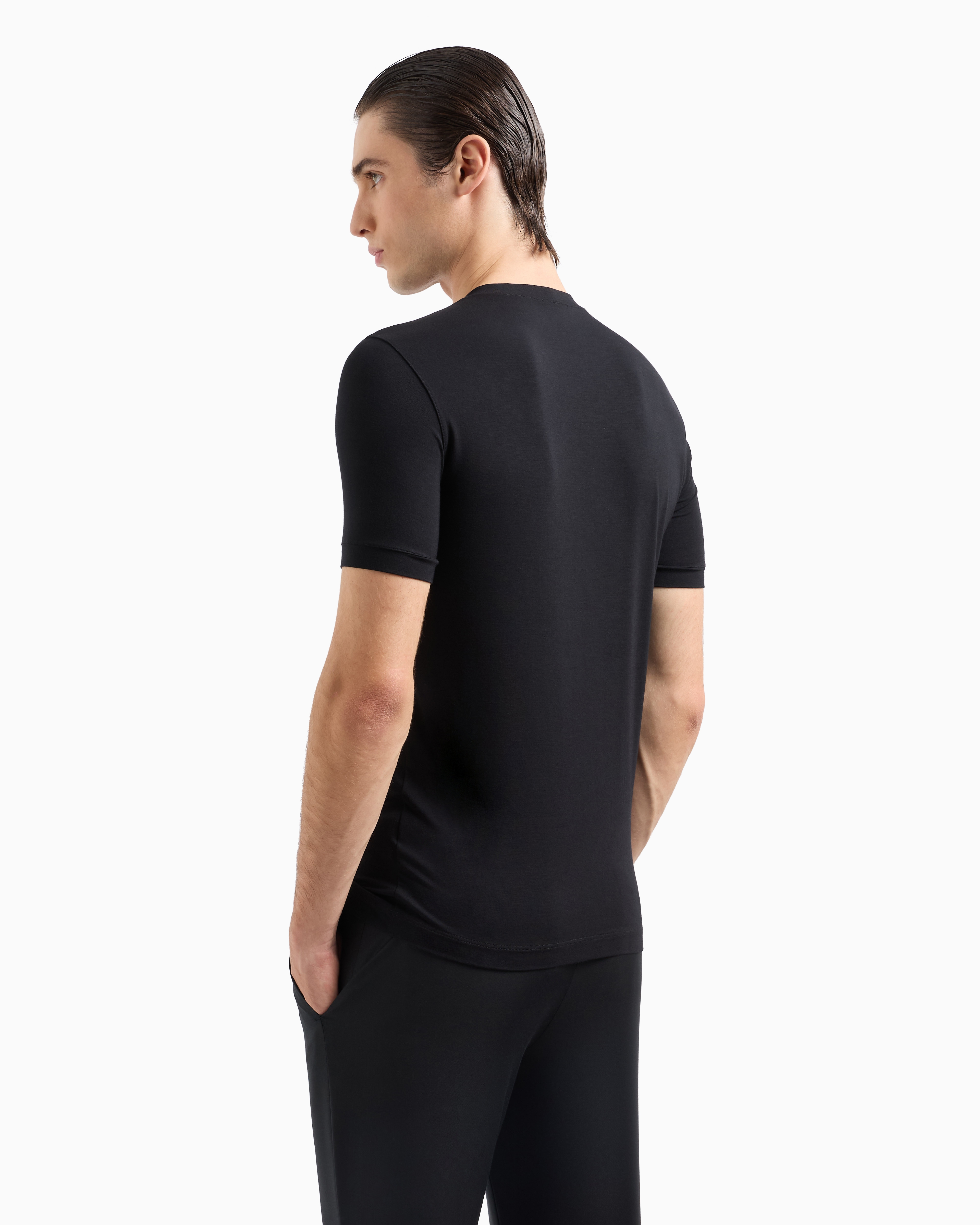Giorgio Armani Crew-neck Printed Short Sleeve T-shirt In Black
