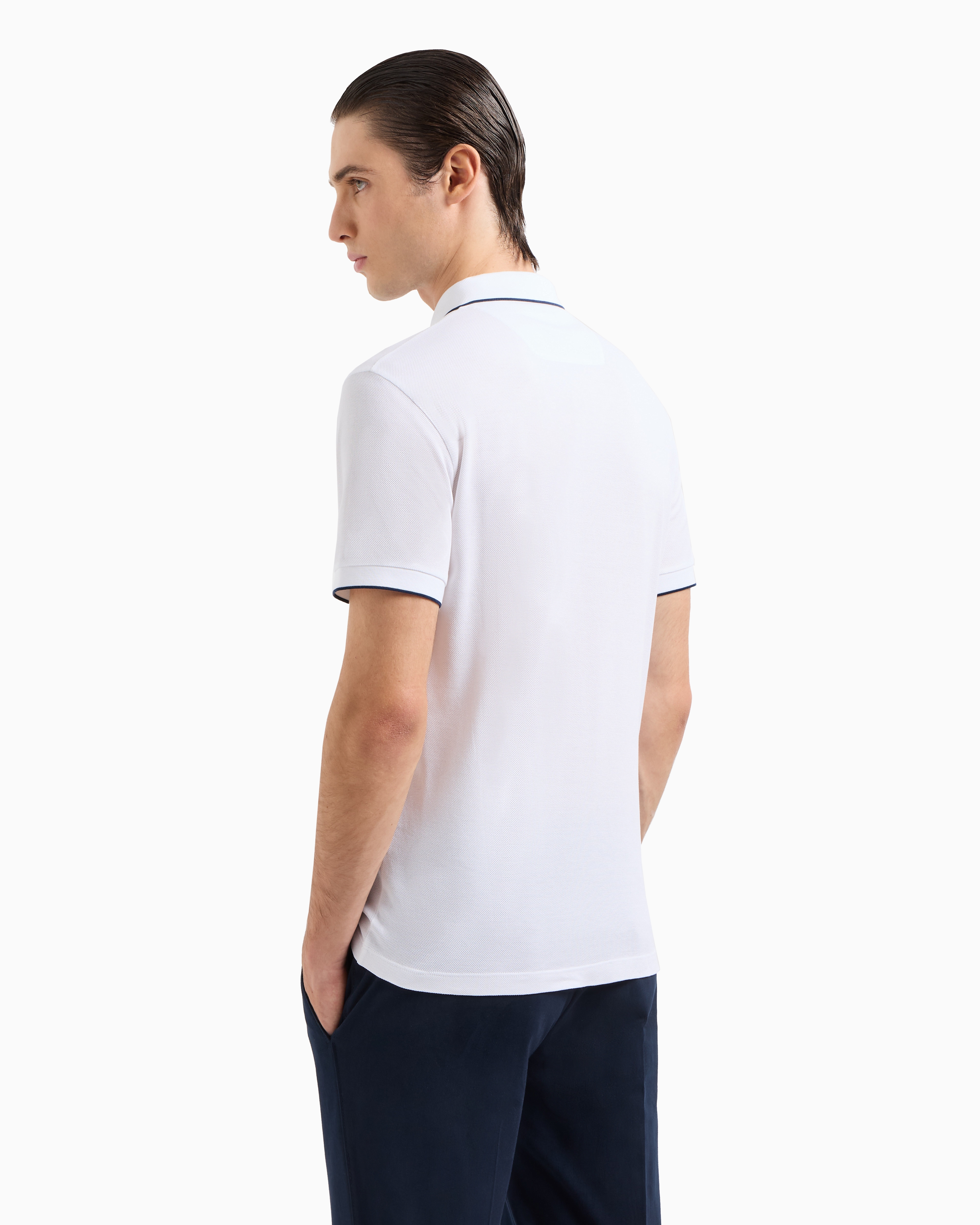 Shop Giorgio Armani Piqué Polo Shirt In Lisle Cotton Yarn In White