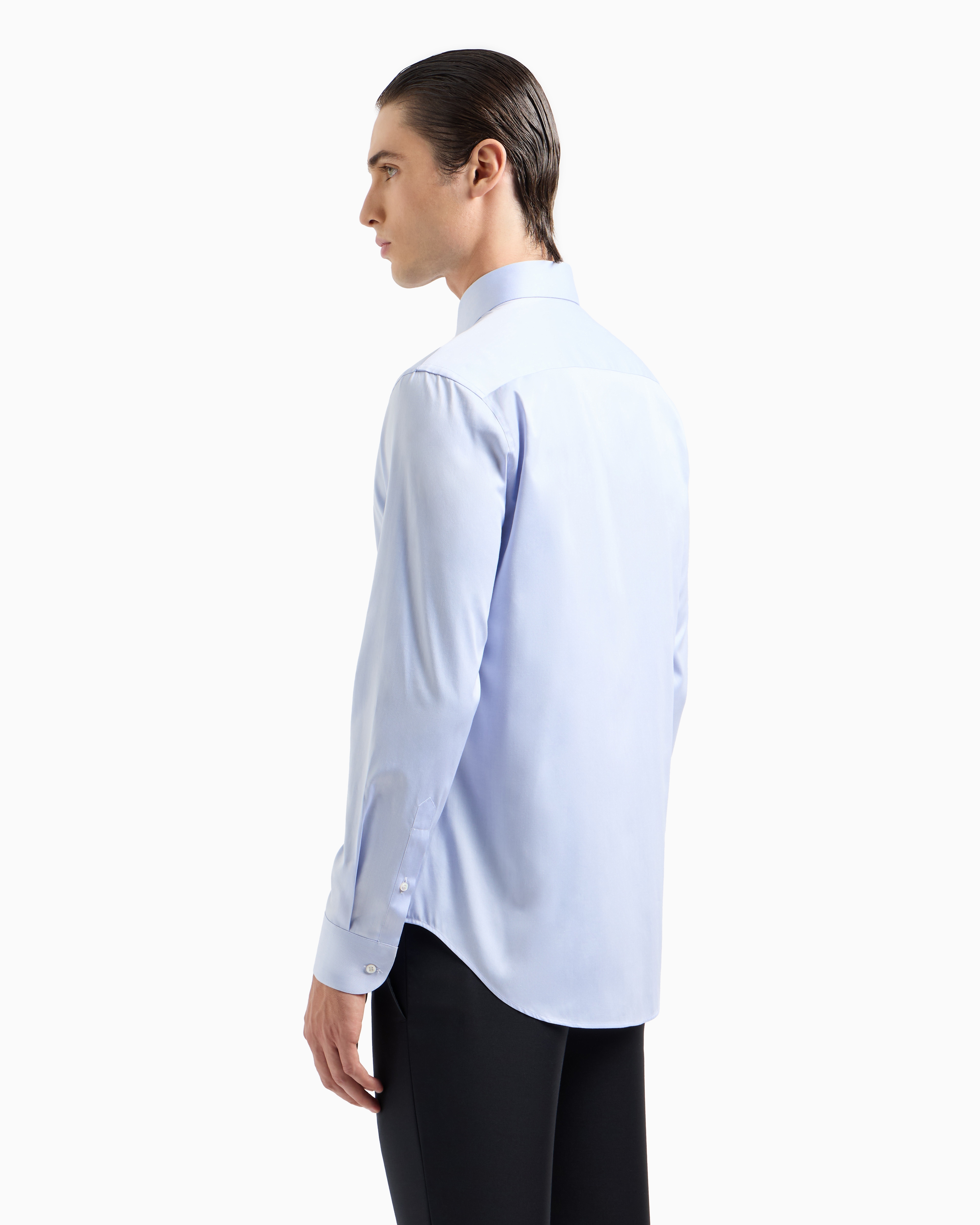 Giorgio Armani Official Store Cotton Twill Shirt In Azure