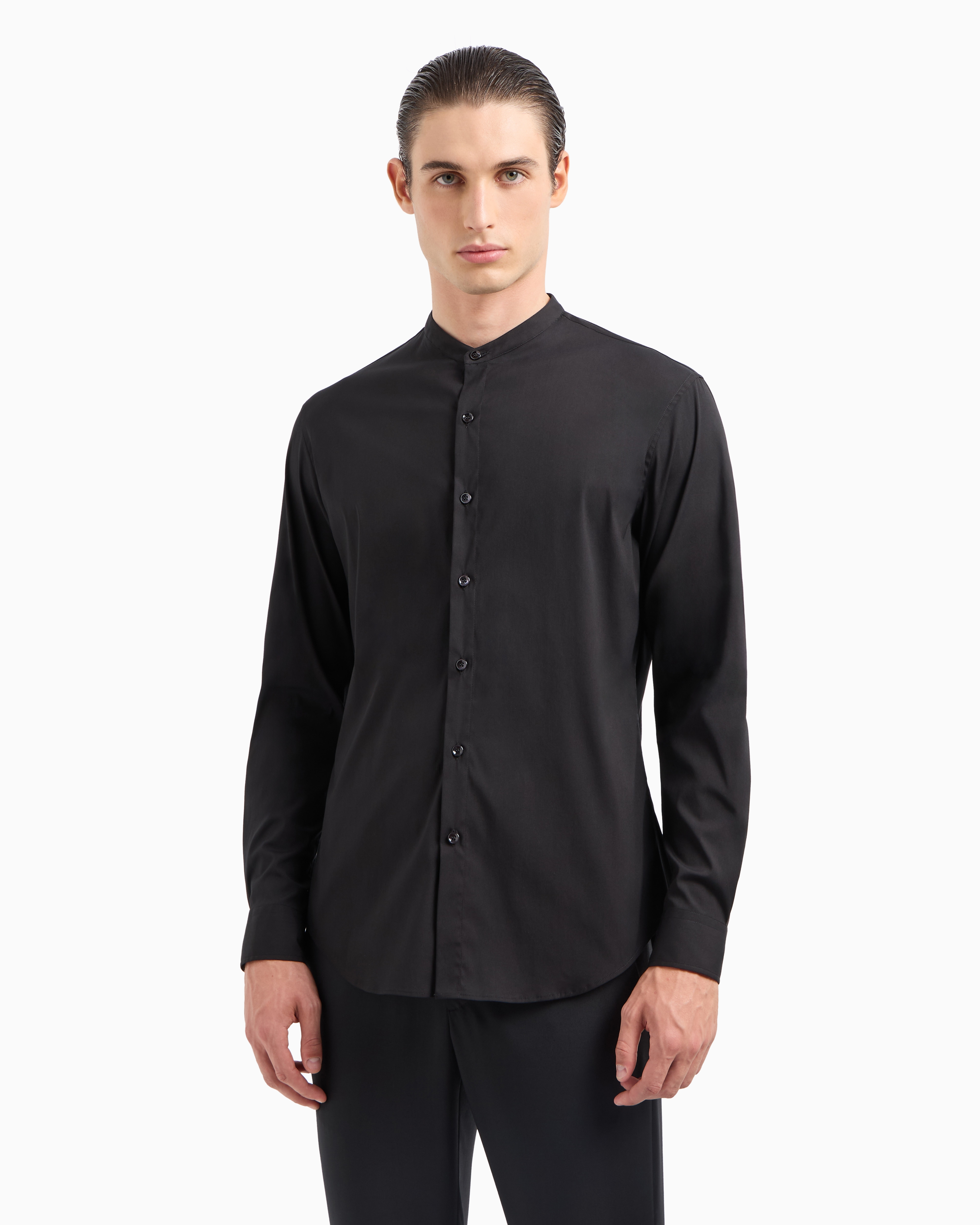 Shop Giorgio Armani Plain-knit Stretch Cotton Icon Shirt In Black