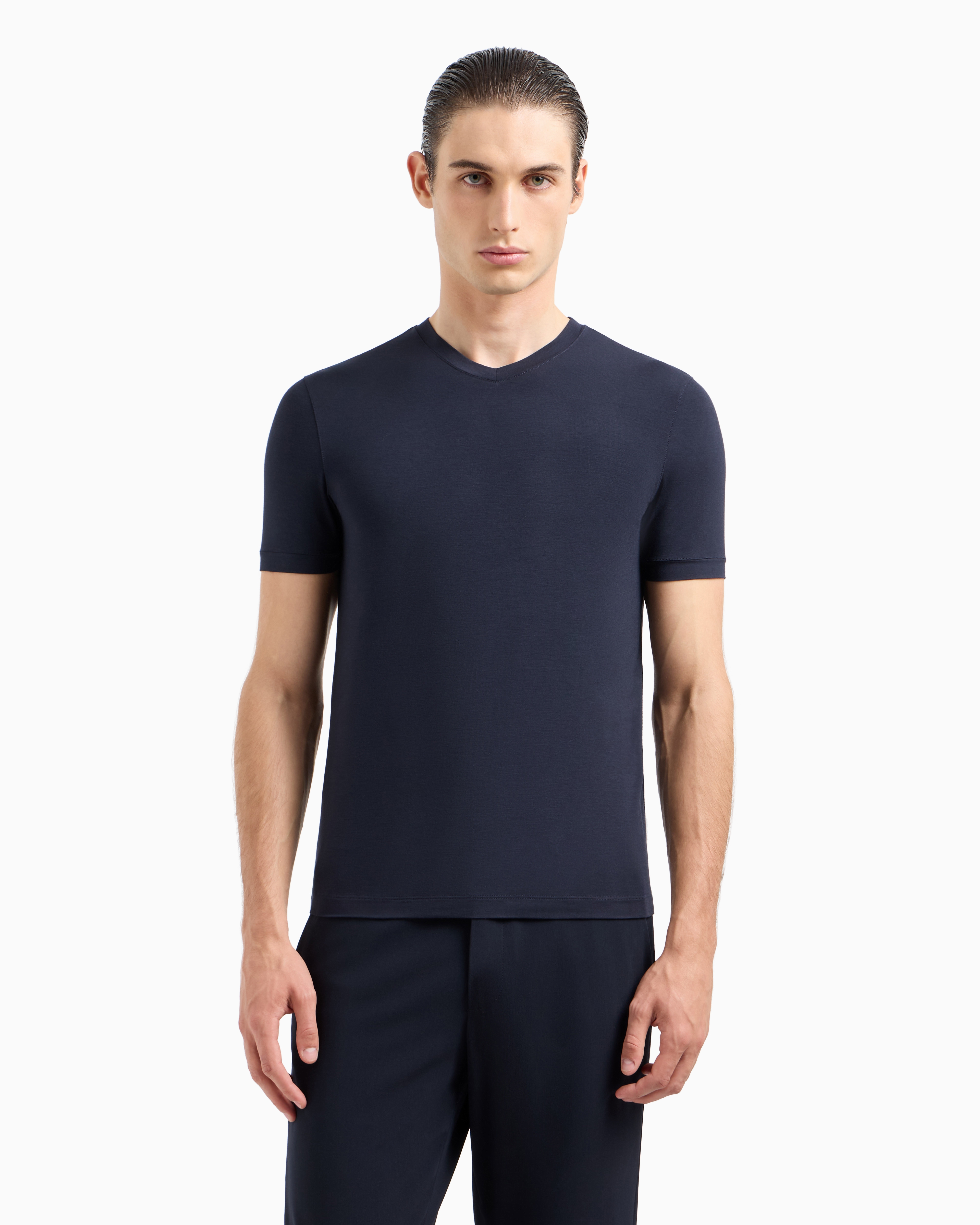 Giorgio Armani Icon Viscose T-shirt In Navy_blue
