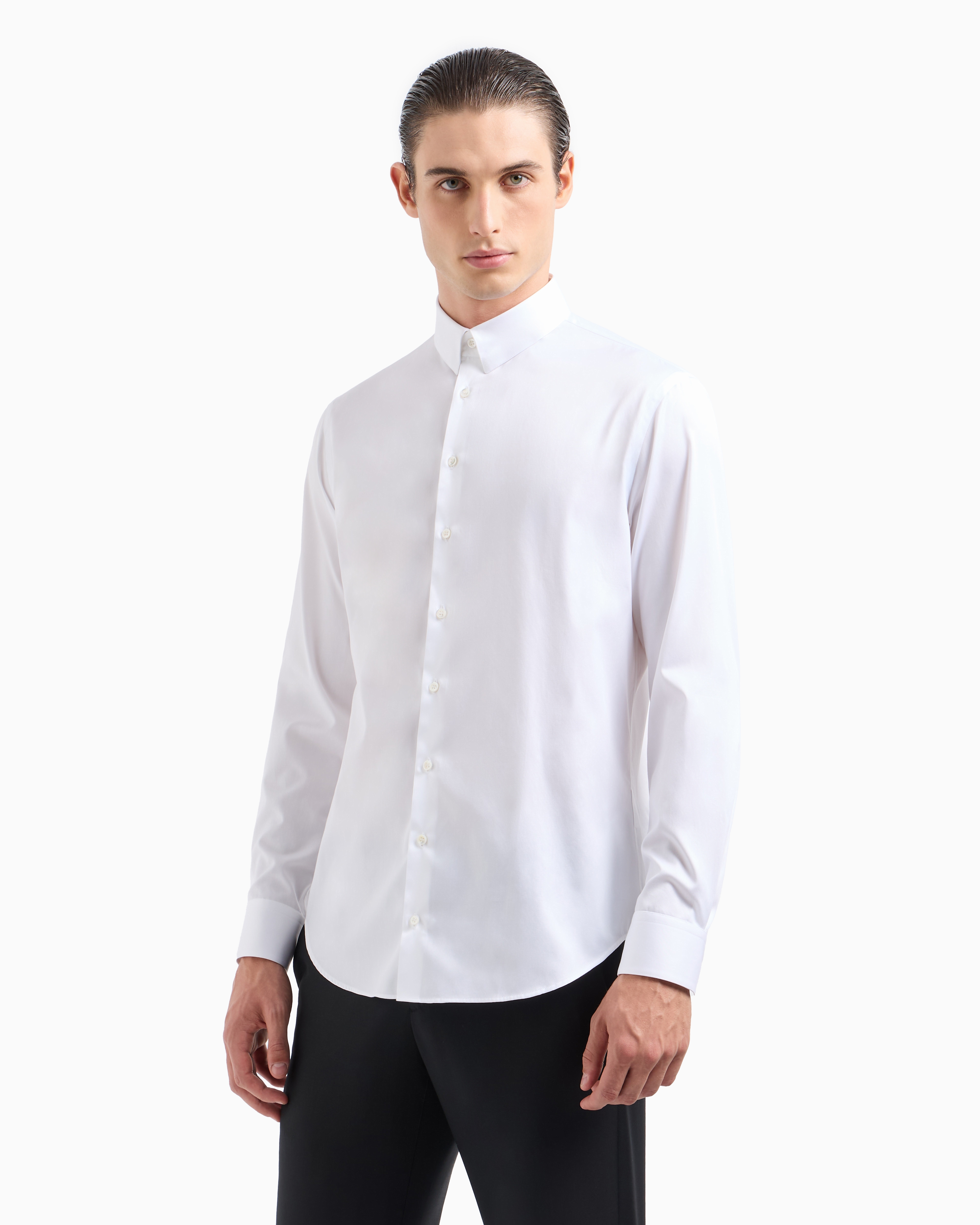 Giorgio Armani Official Store Cotton Twill Shirt In White