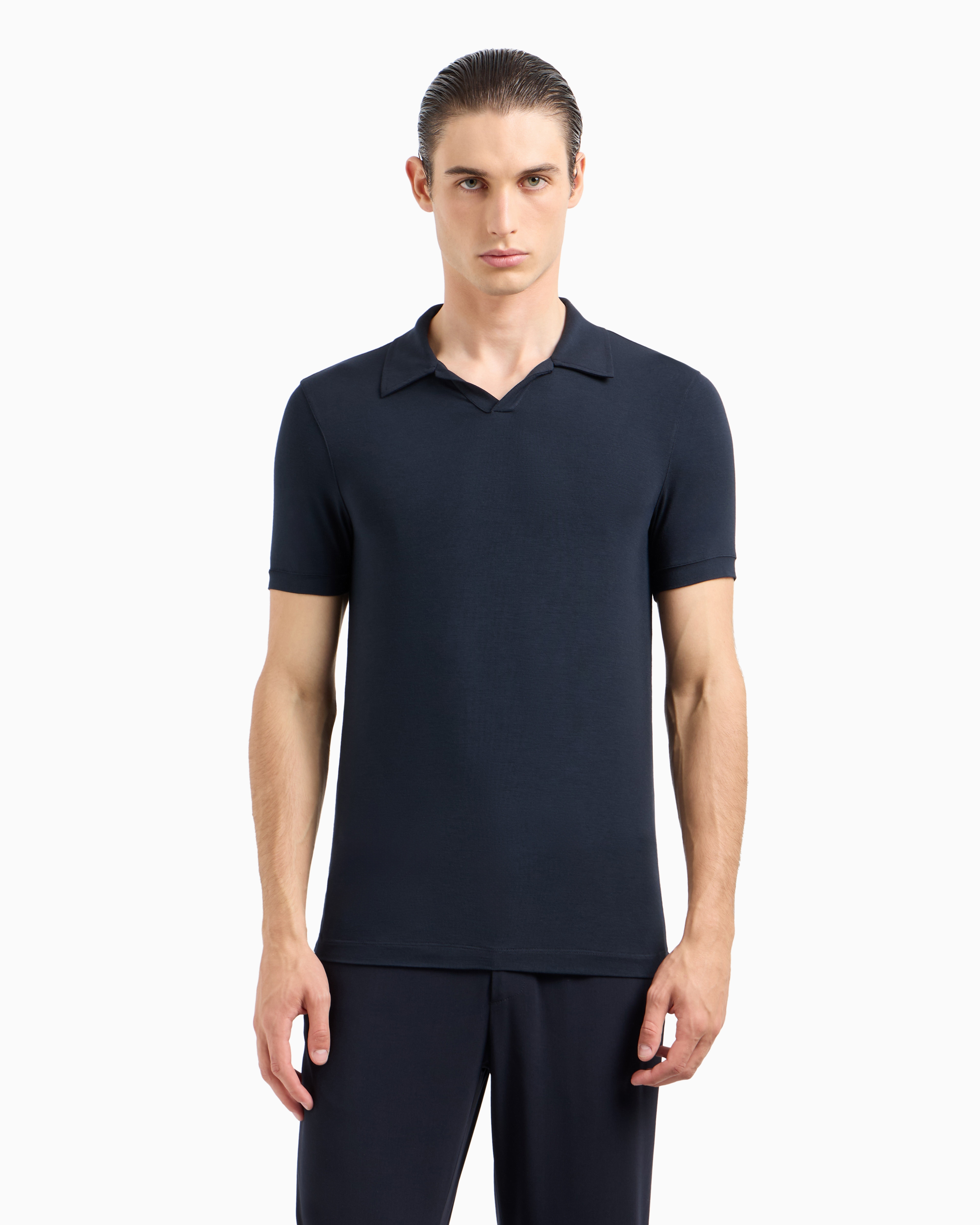 GIORGIO ARMANI STRETCH VISCOSE JERSEY SHORT-SLEEVED POLO SHIRT 