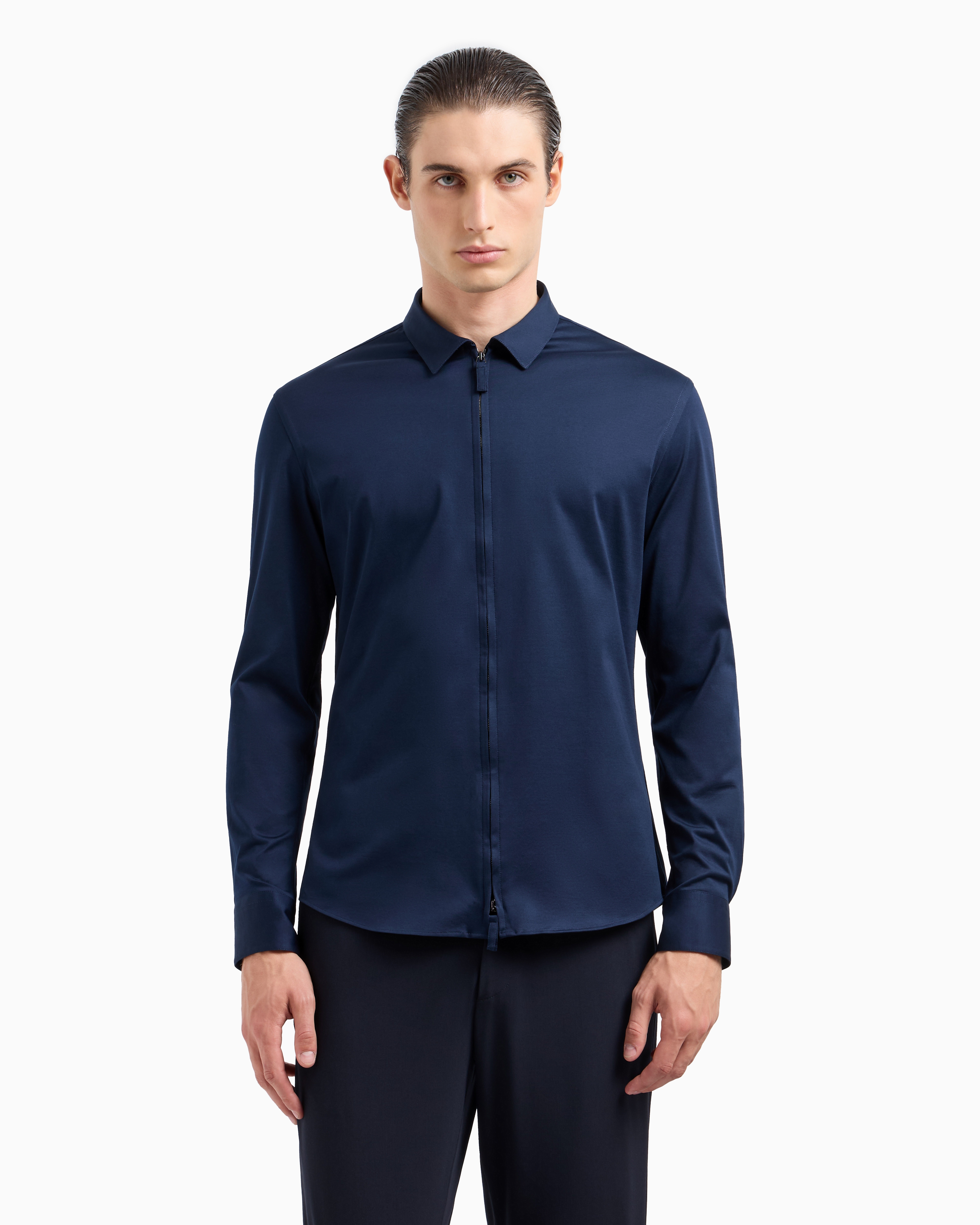 GIORGIO ARMANI COTTON-JERSEY ZIPPED SHIRT 