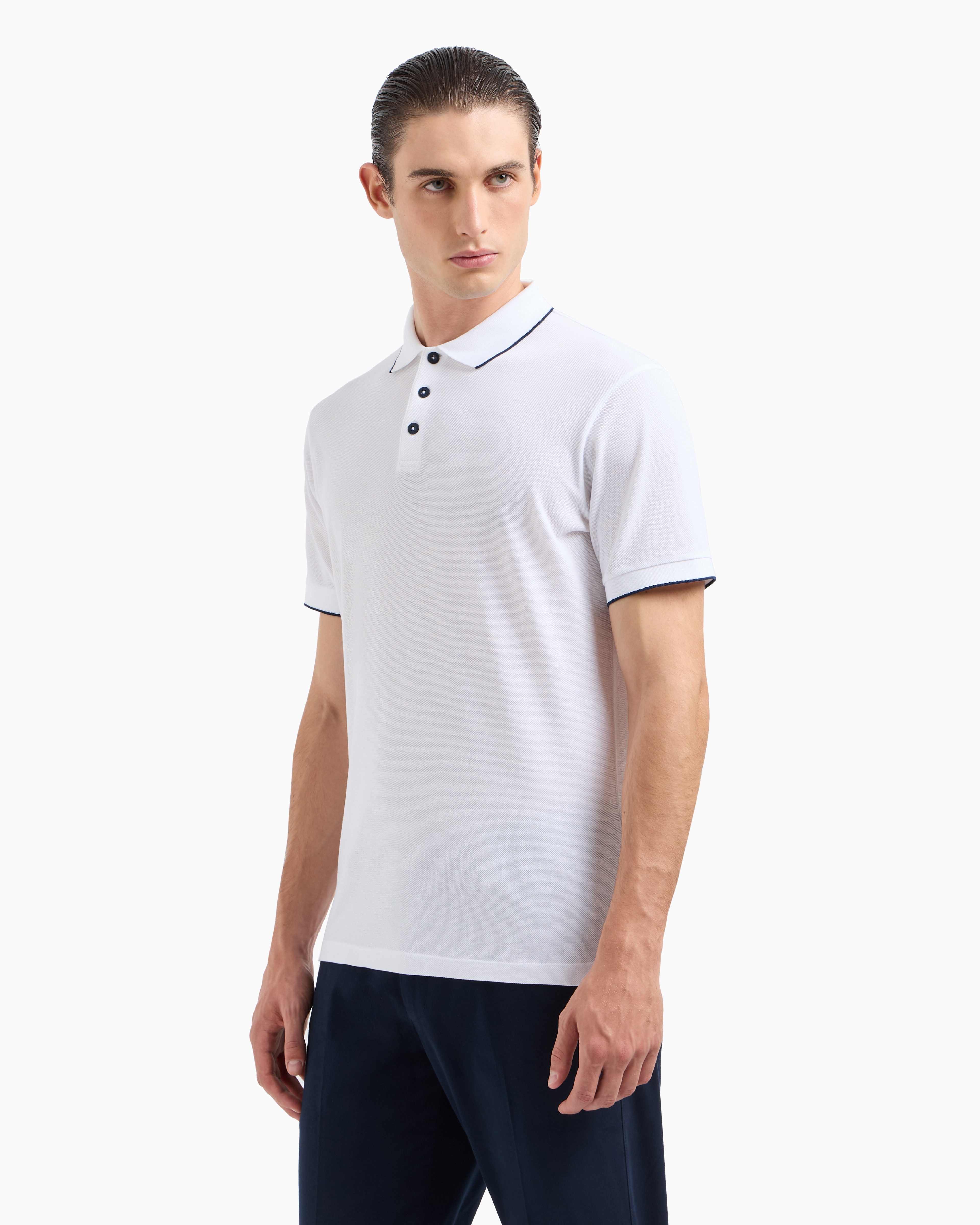 Shop Giorgio Armani Piqué Polo Shirt In Lisle Cotton Yarn In White