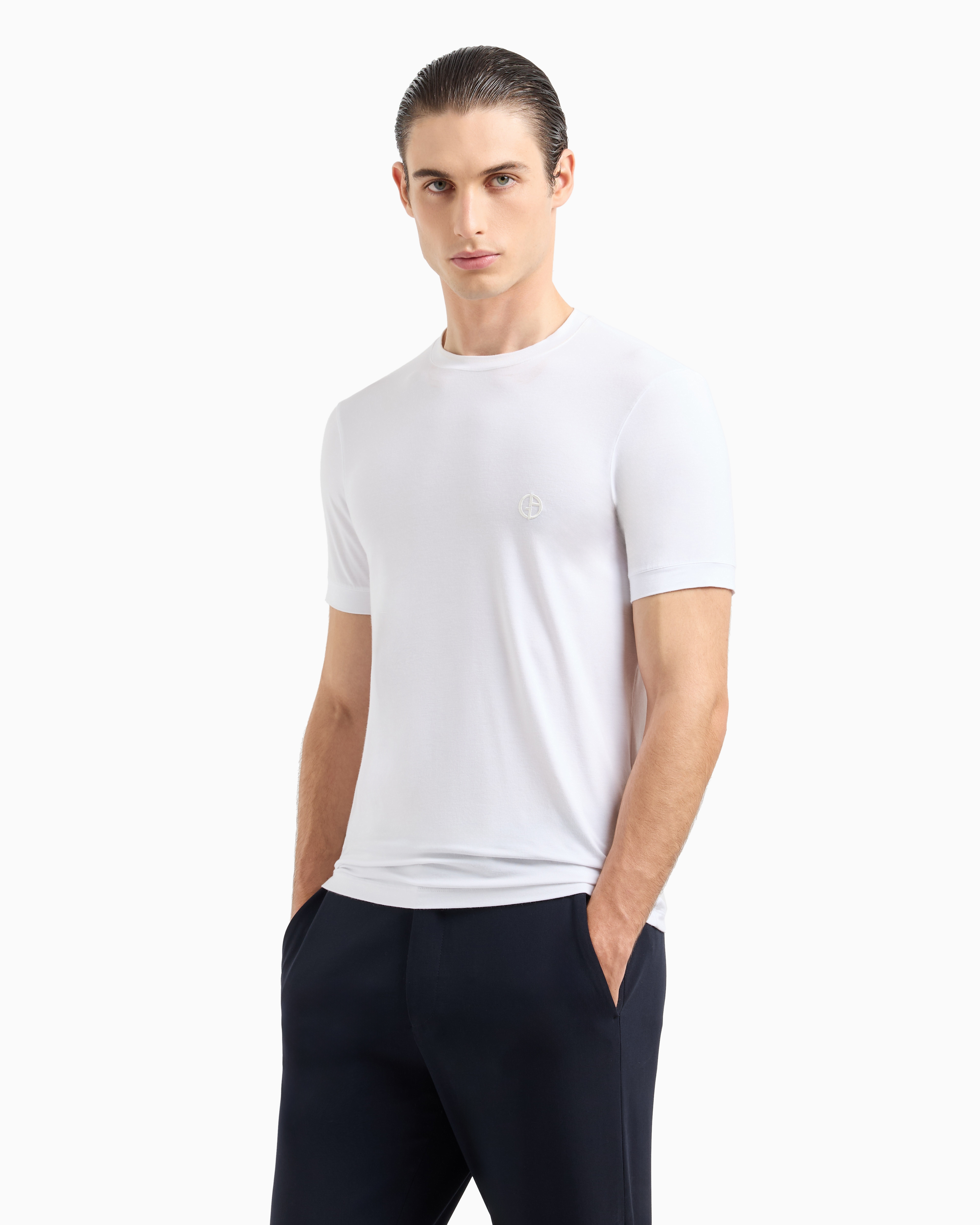 Giorgio Armani Logo Viscose T-shirt In White