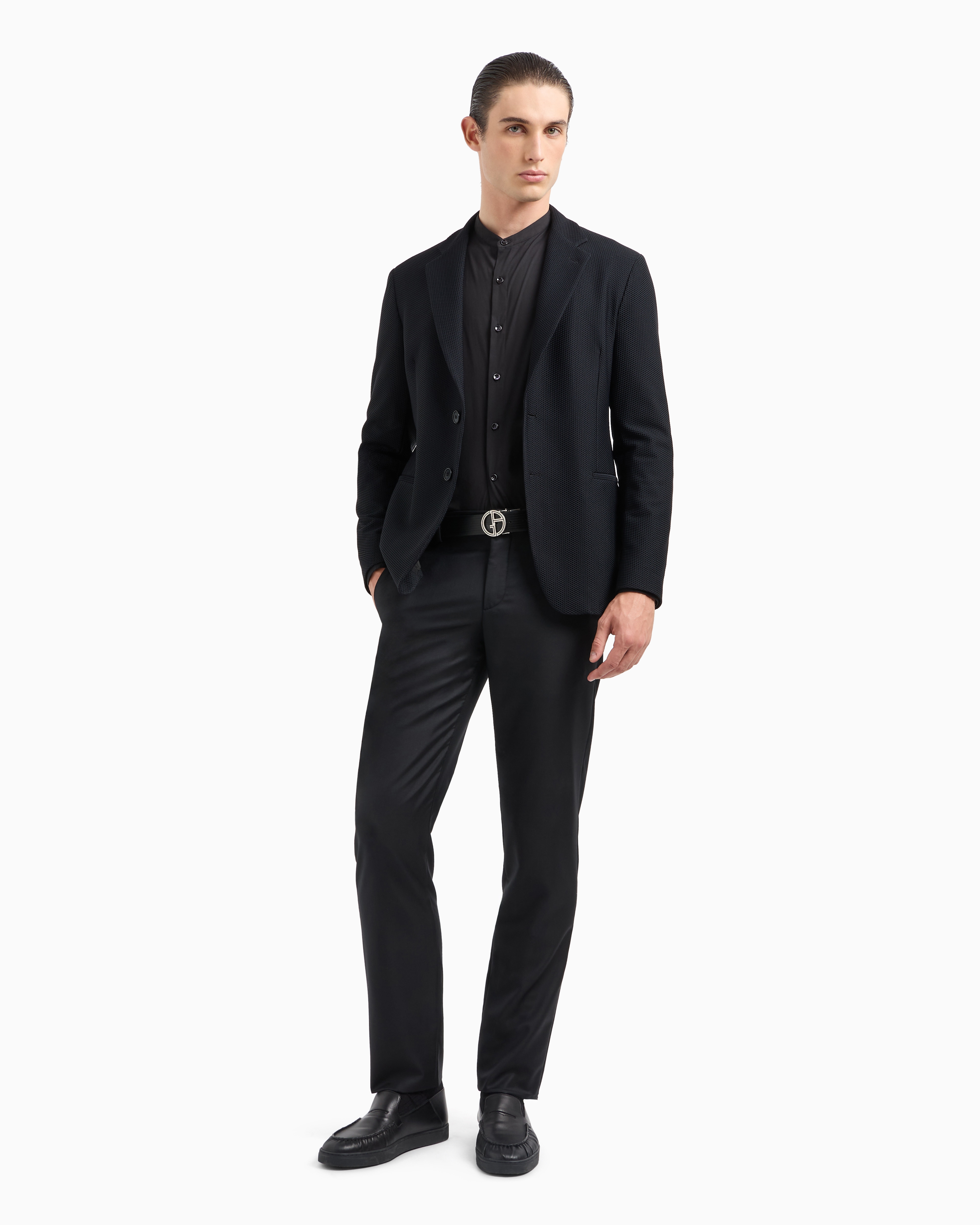 Shop Giorgio Armani Plain-knit Stretch Cotton Icon Shirt In Black