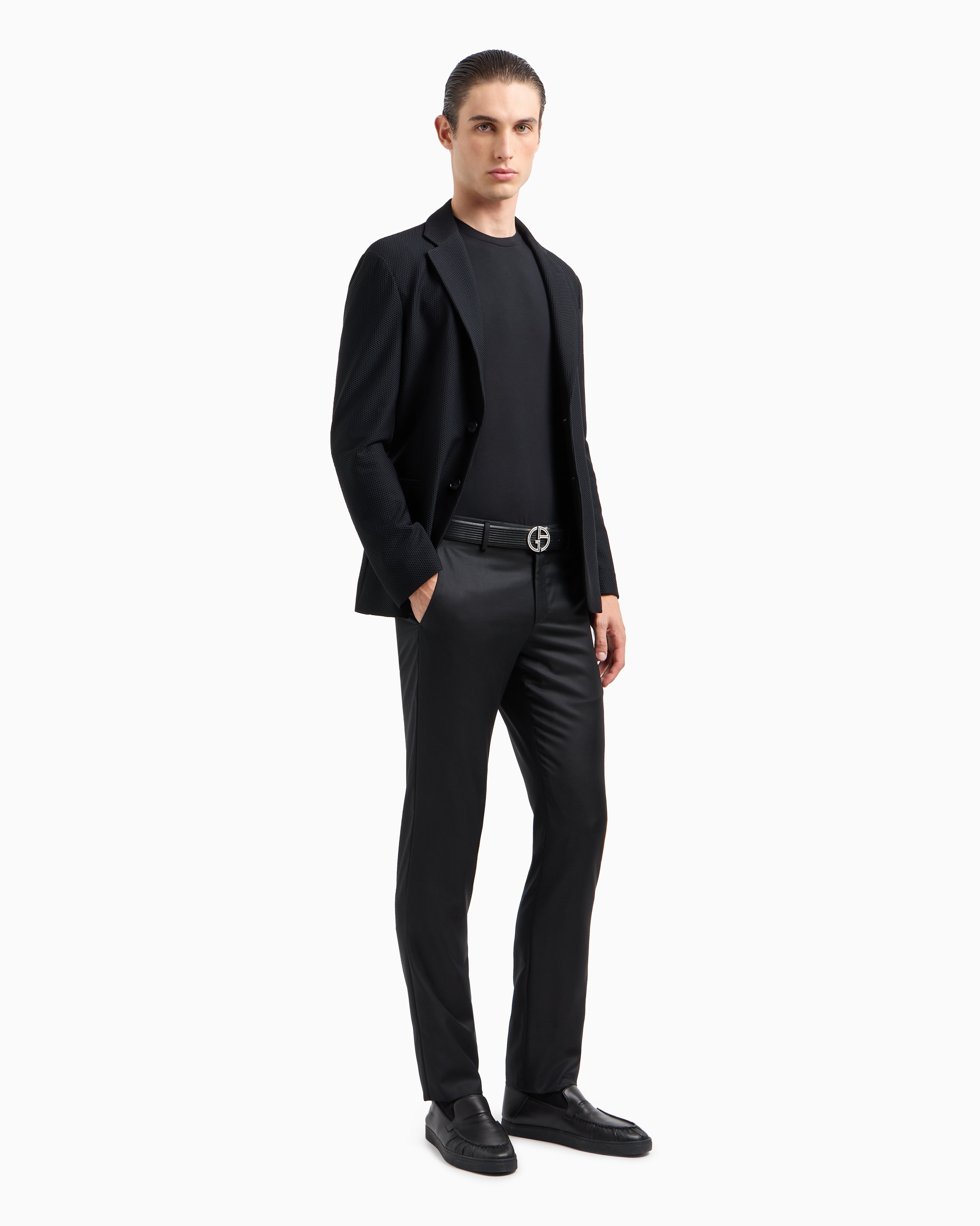 Giorgio Armani Official Store Stretch Viscose Bamboo Jersey T-shirt With Ga Embroidery In Black
