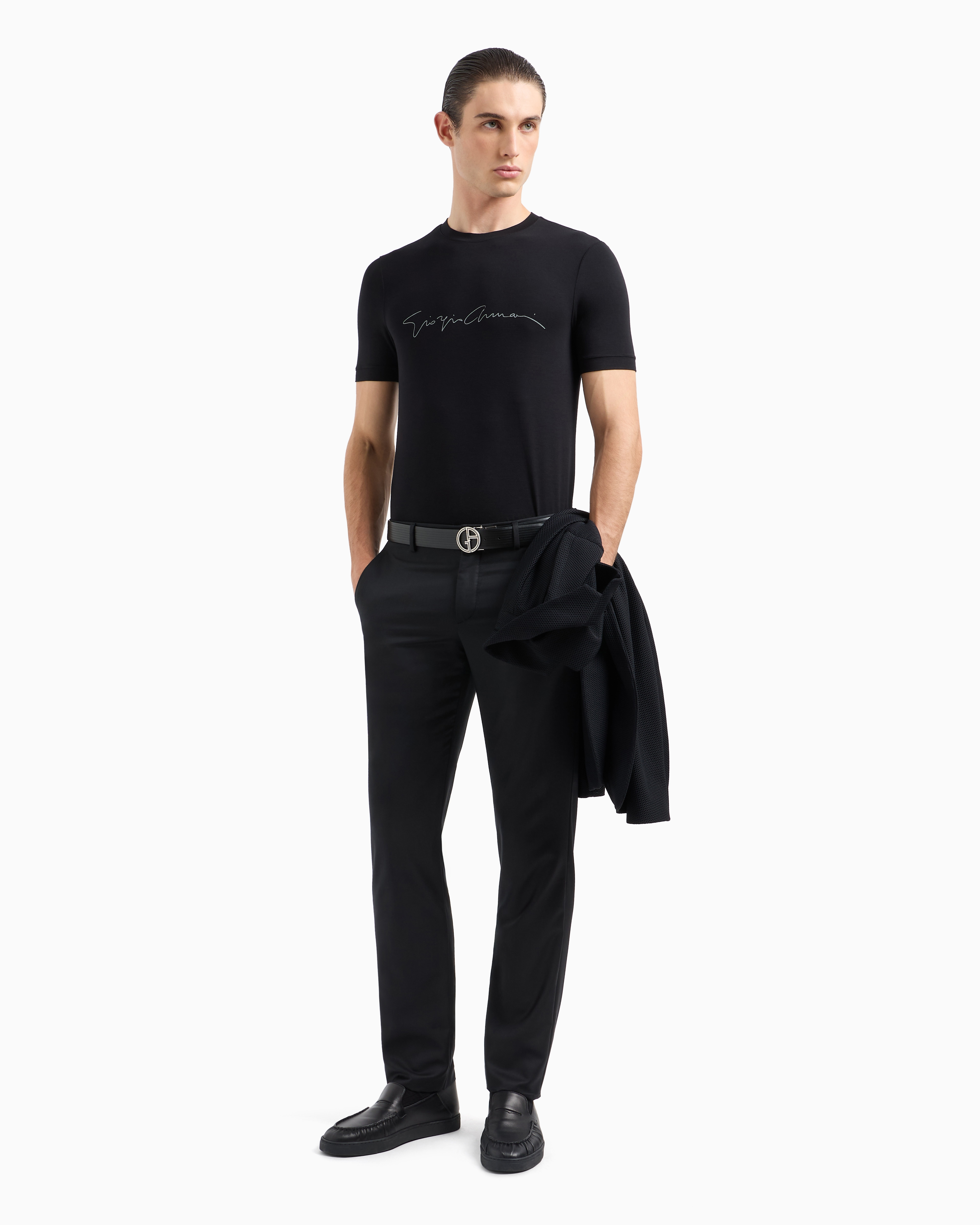 Giorgio Armani Crew-neck Printed Short Sleeve T-shirt In Black