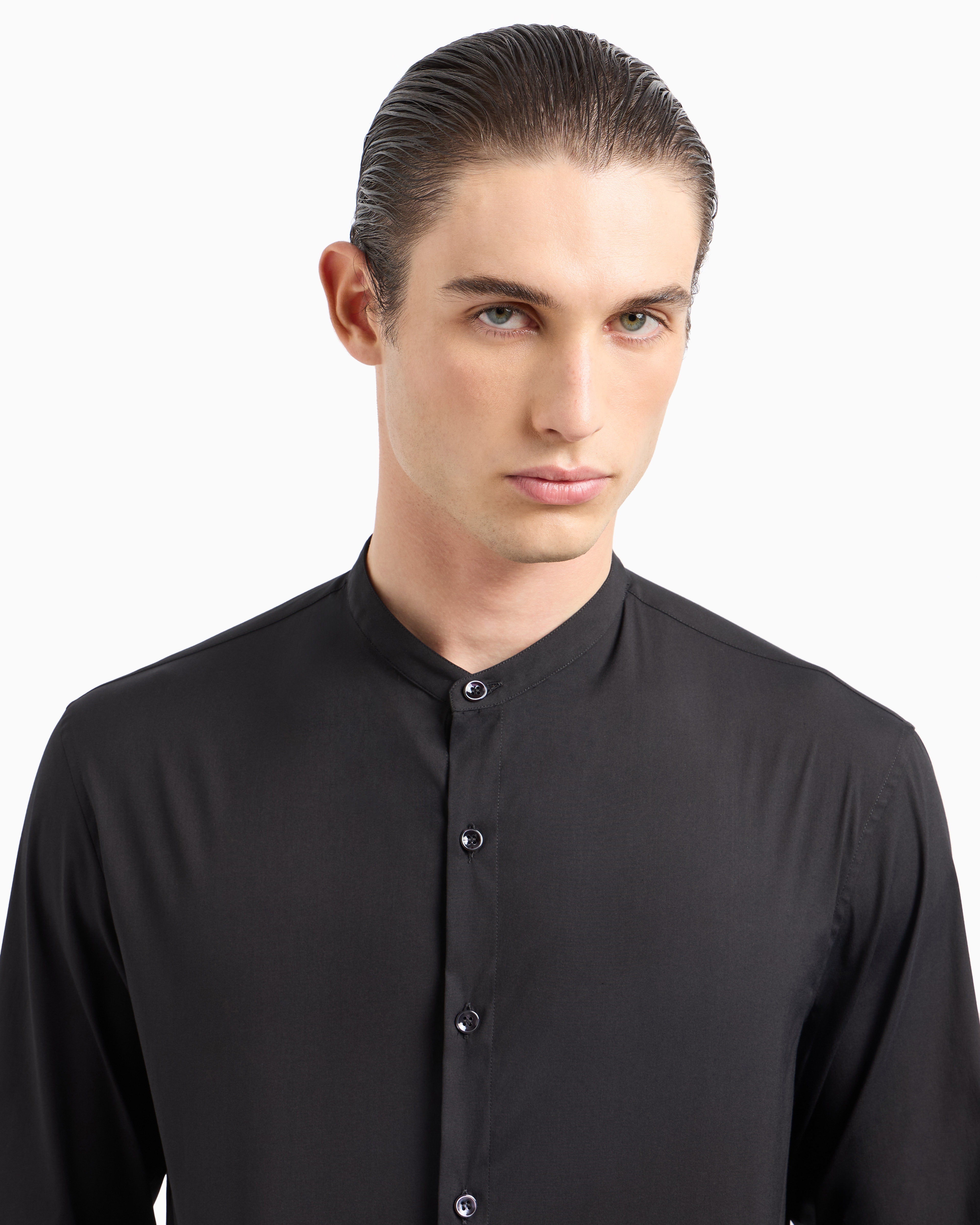 Shop Giorgio Armani Plain-knit Stretch Cotton Icon Shirt In Black