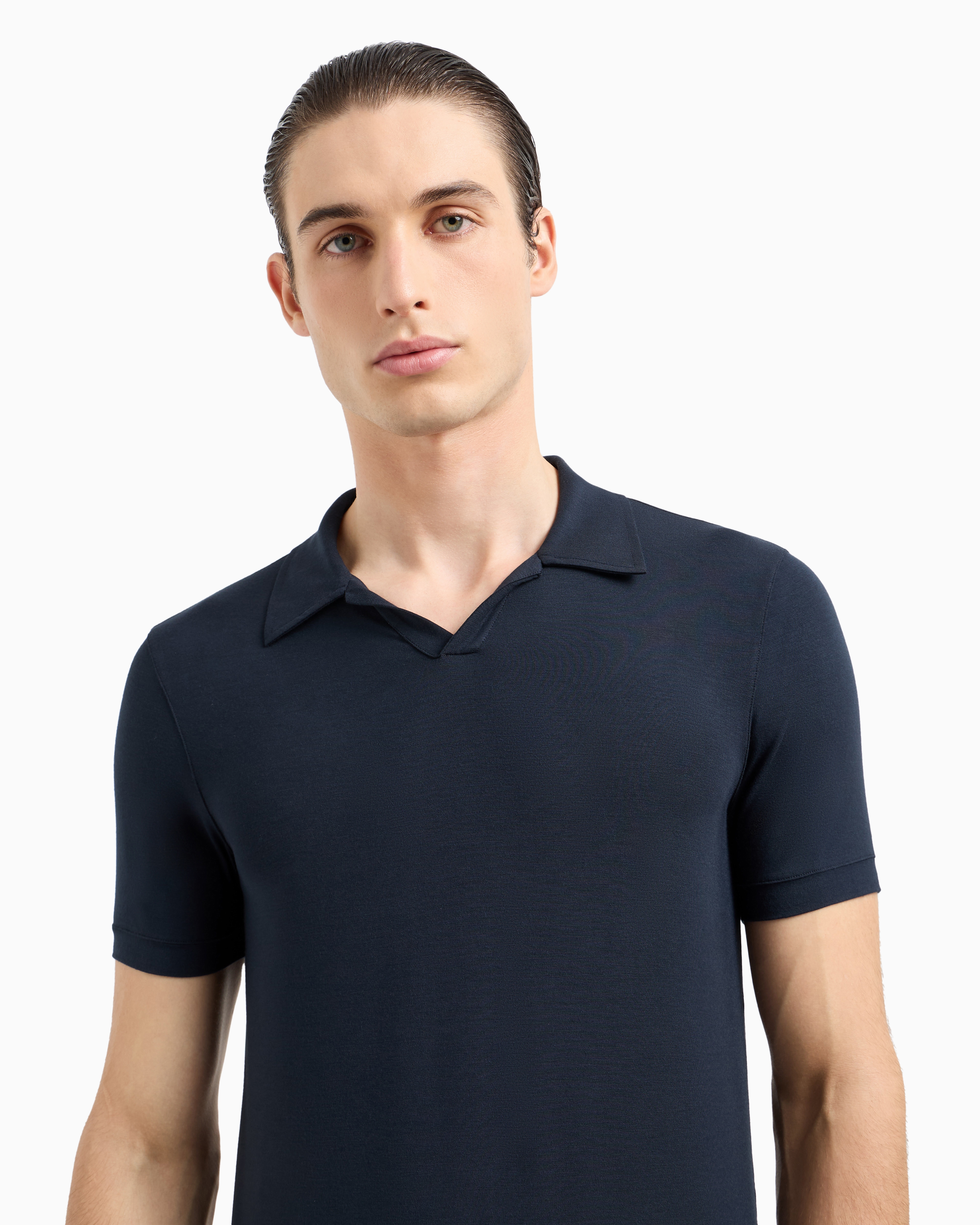 GIORGIO ARMANI STRETCH VISCOSE JERSEY SHORT-SLEEVED POLO SHIRT 