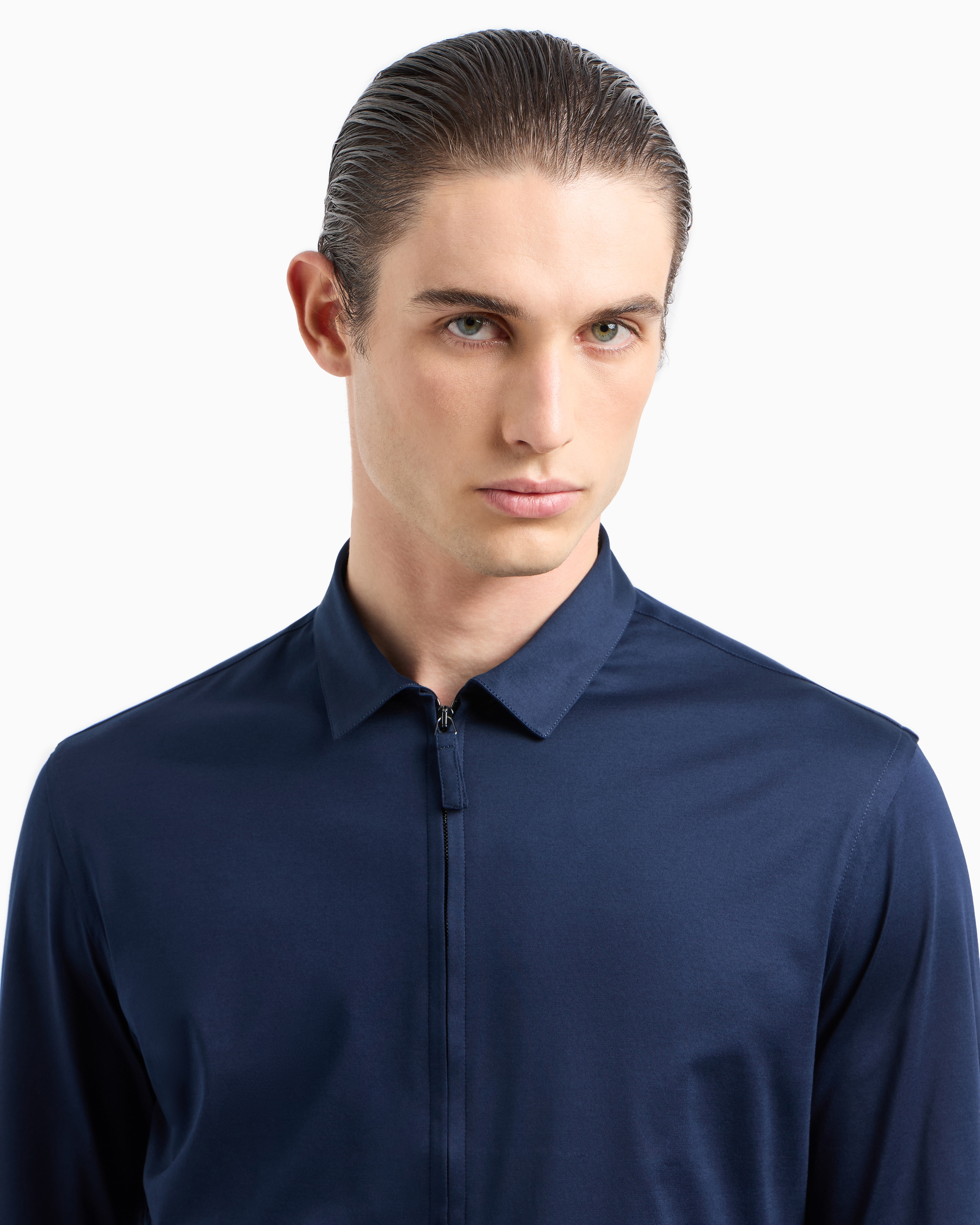 GIORGIO ARMANI COTTON-JERSEY ZIPPED SHIRT 