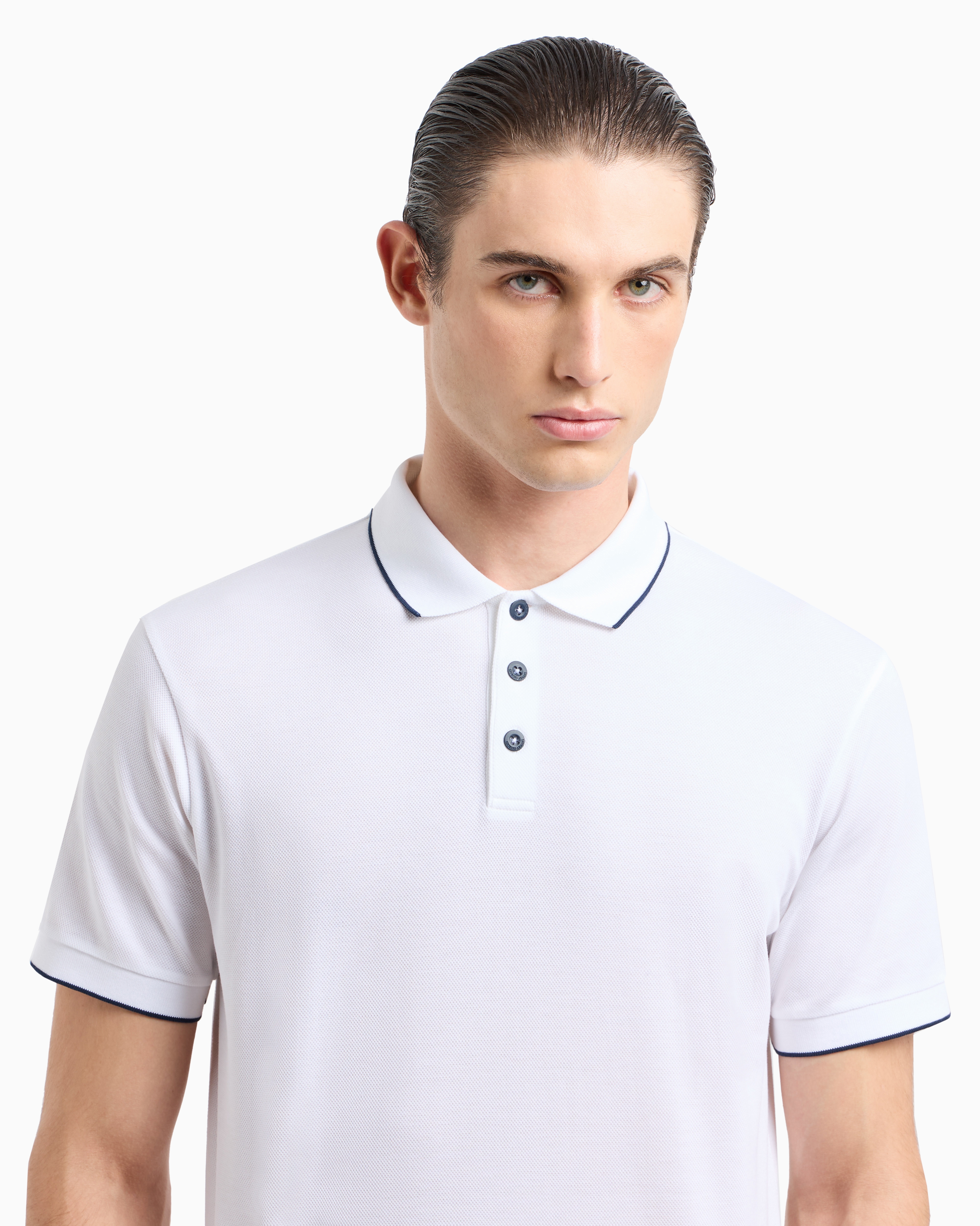 Shop Giorgio Armani Piqué Polo Shirt In Lisle Cotton Yarn In White