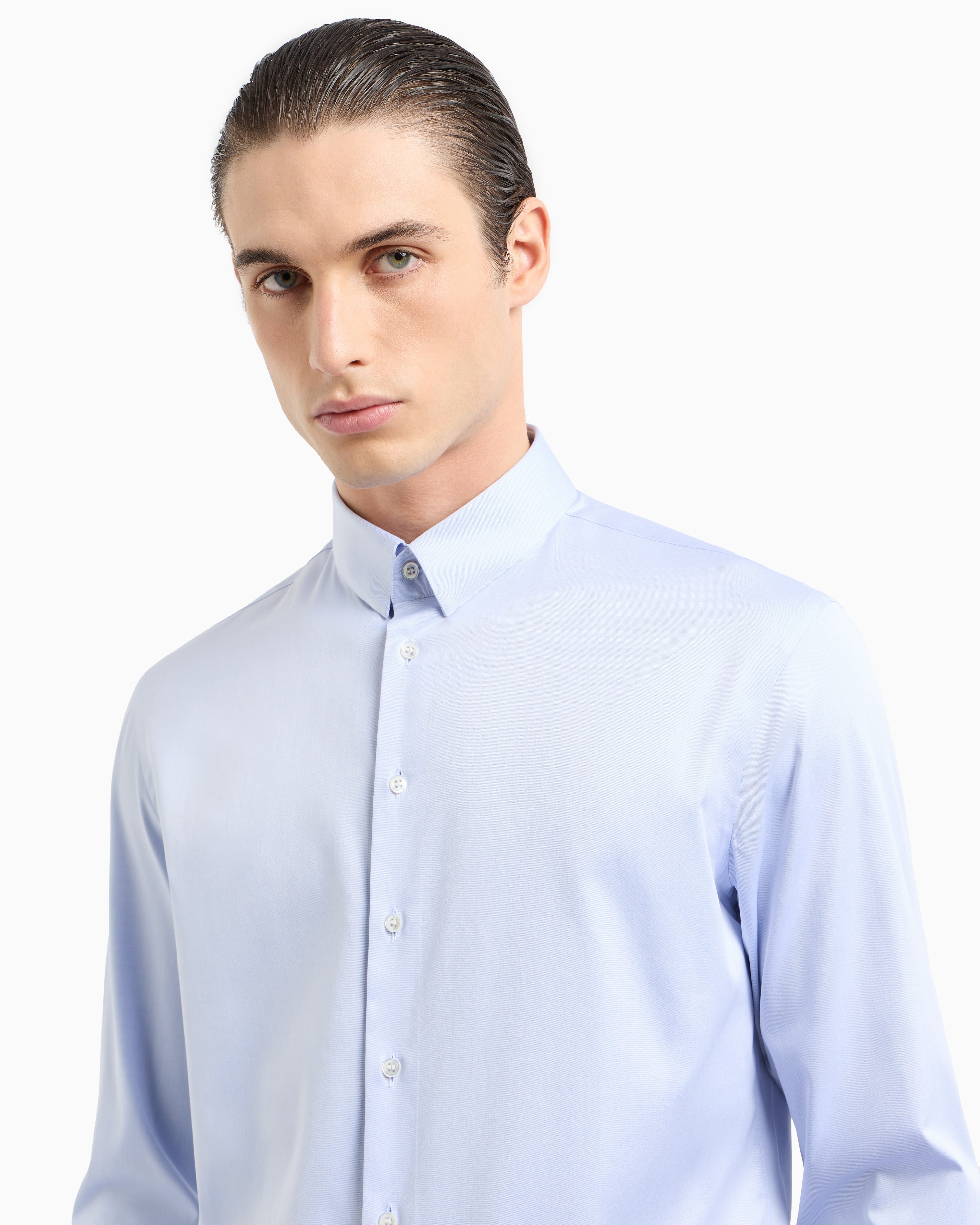 Giorgio Armani Official Store Cotton Twill Shirt In Azure
