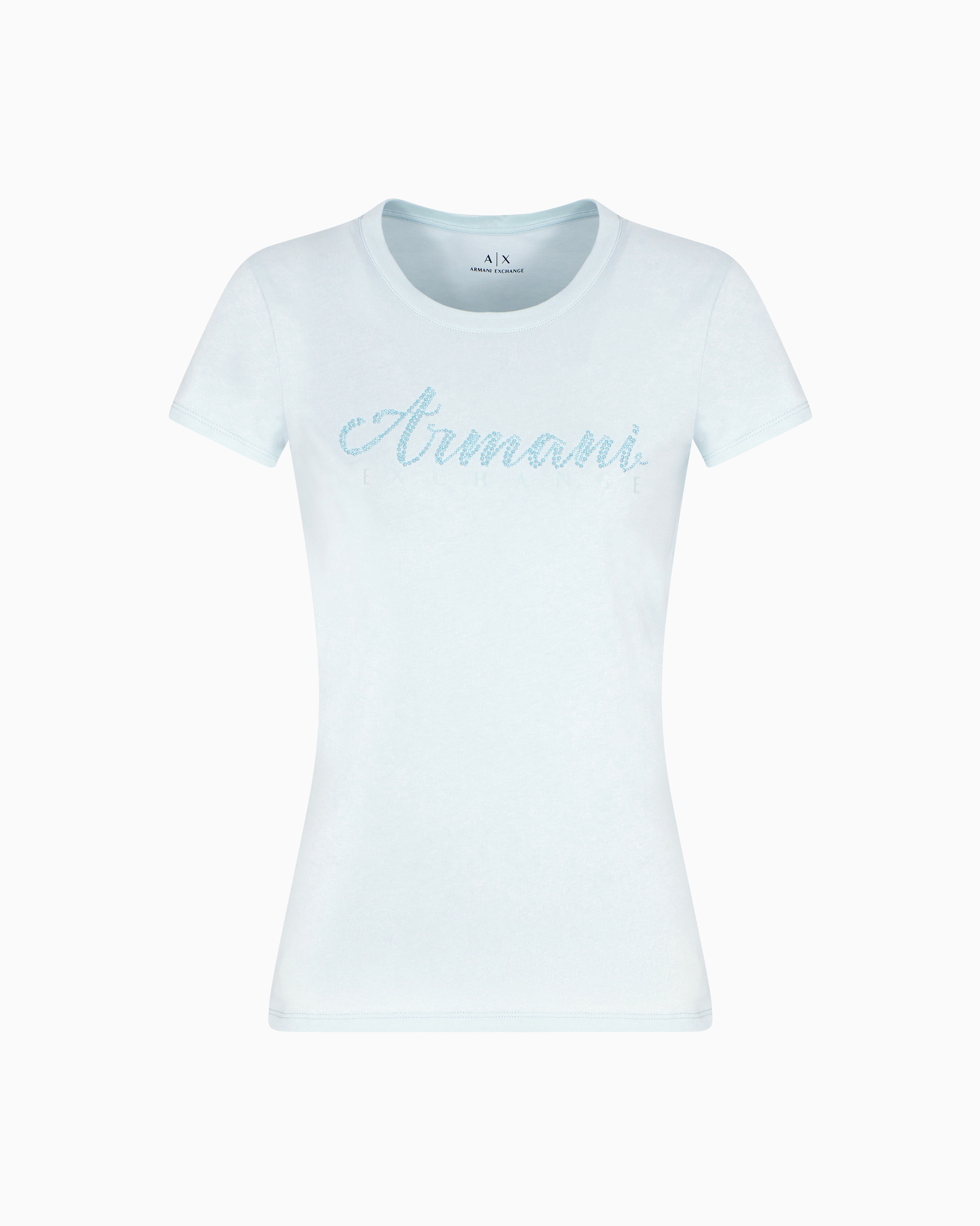 Armani Exchange Slim Fit T-shirt In Stretch Cotton Jersey In Light_blue