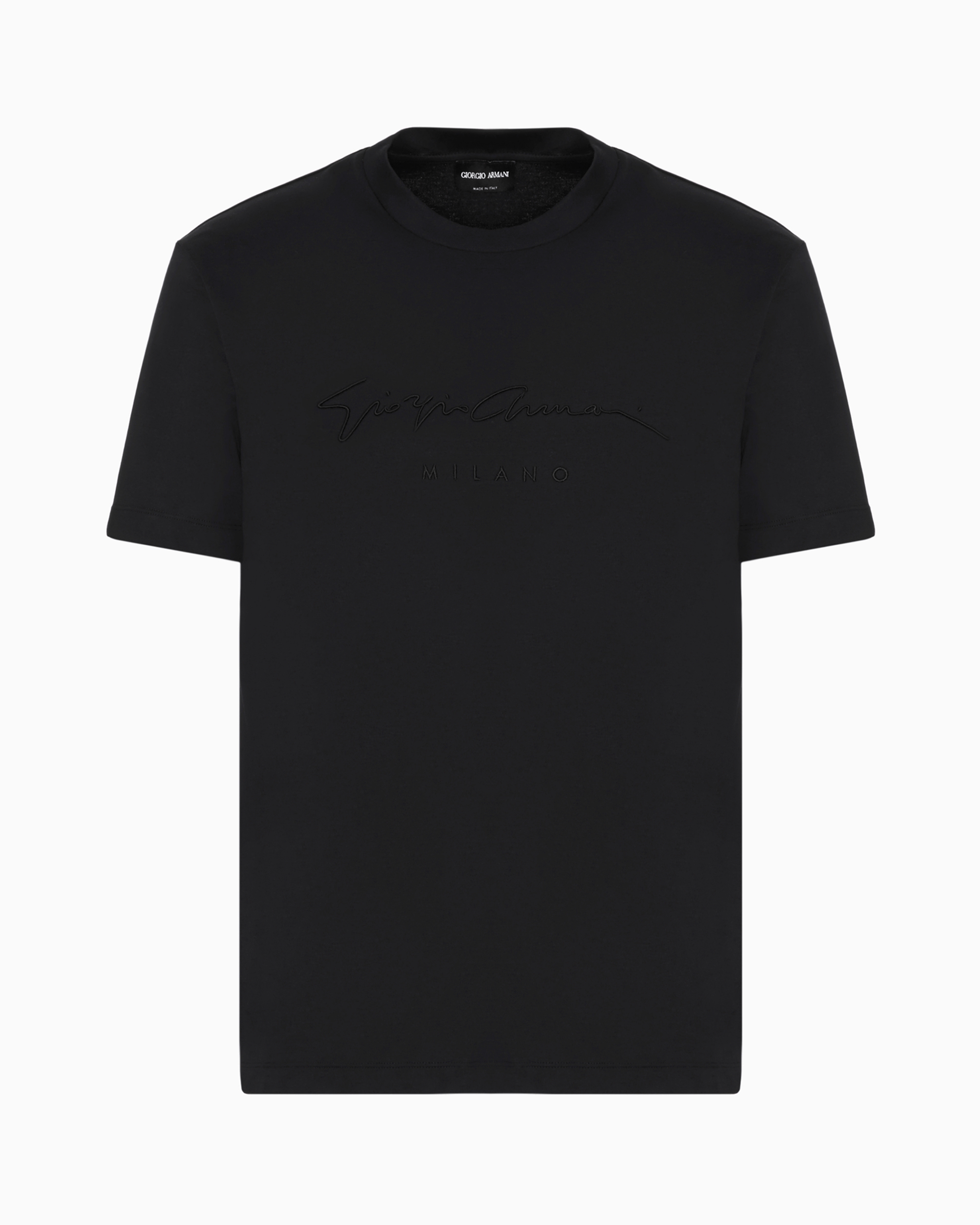 Giorgio Armani Official Store T-shirt En Interlock De Pur Coton Avec Broderie Logo In Black