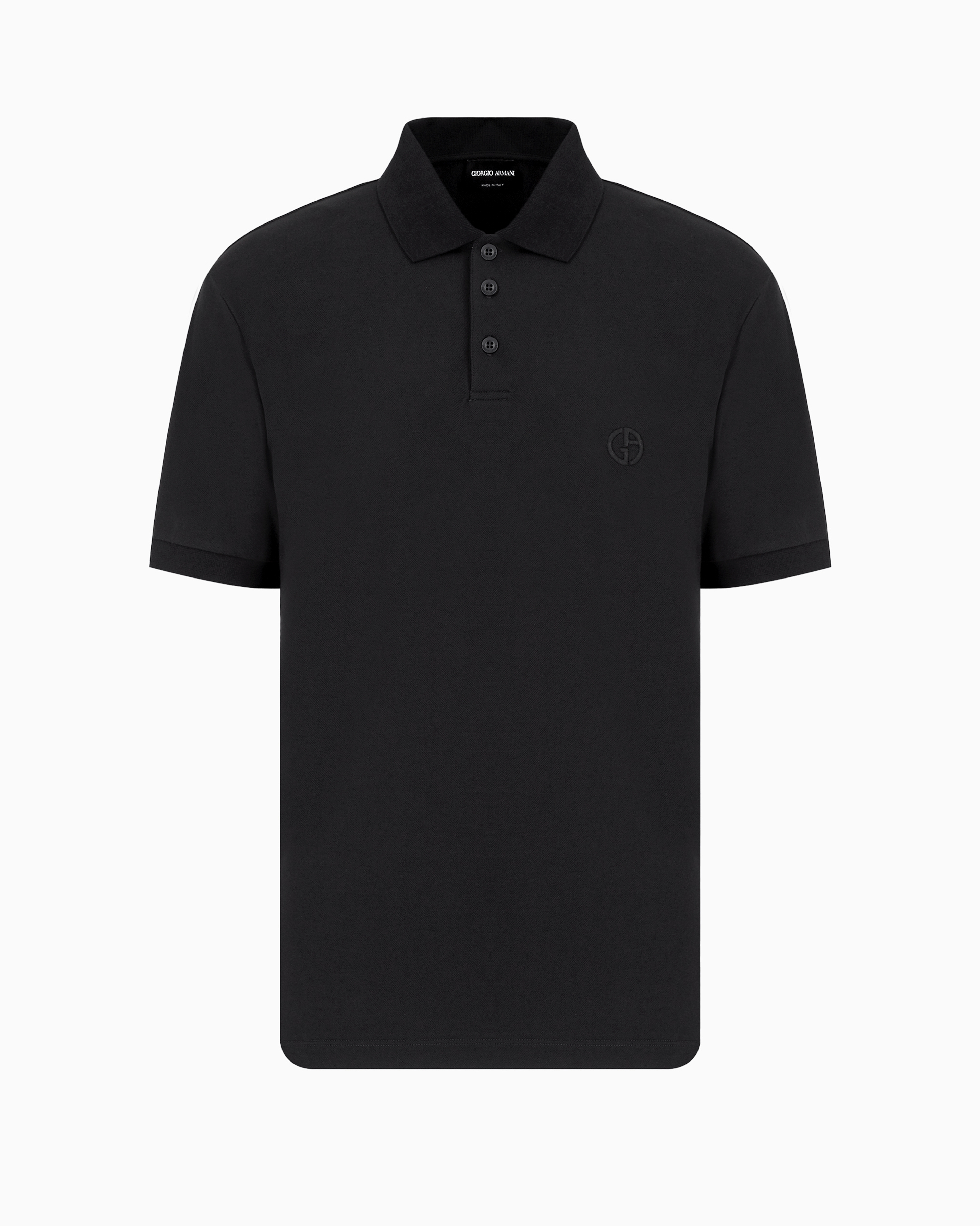 Giorgio Armani Stretch Cotton Piqué Polo Shirt In Black