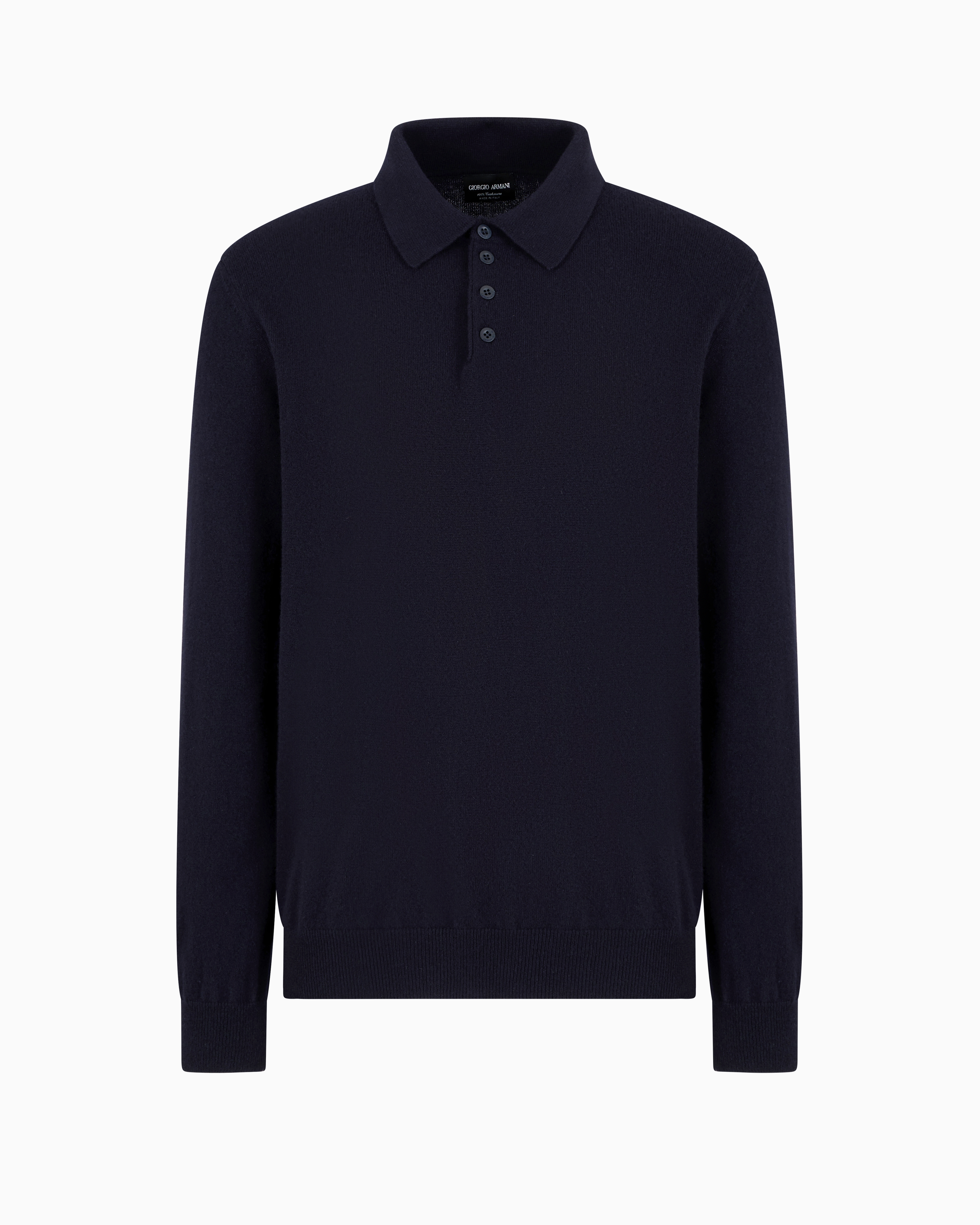 Giorgio Armani Long-sleeved Polo Shirt In Virgin Wool In Blue