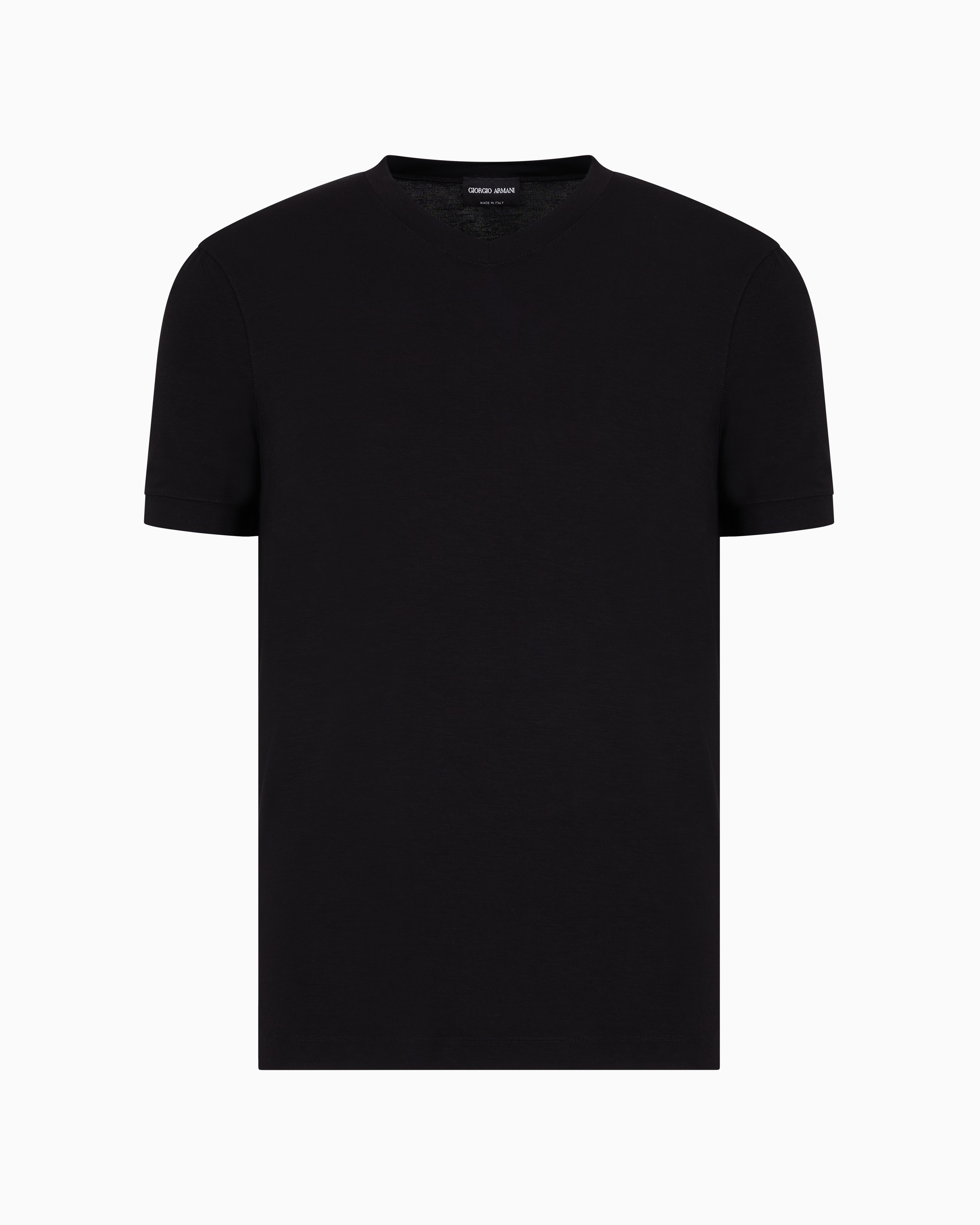 Shop Giorgio Armani Stretch Viscose Jersey, V-neck Icon T-shirt In Black