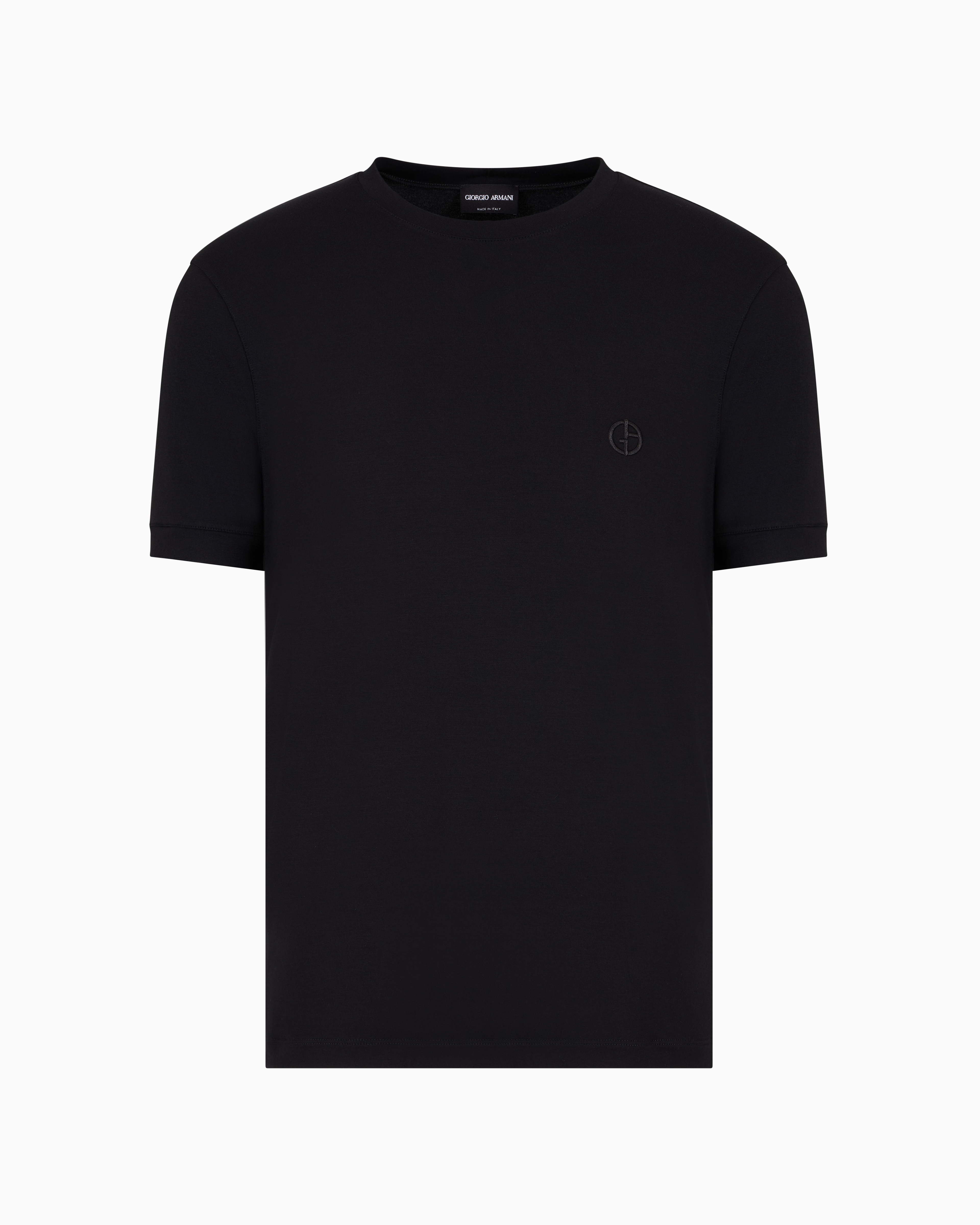Giorgio Armani Official Store Stretch Viscose Bamboo Jersey T-shirt With Ga Embroidery In Black