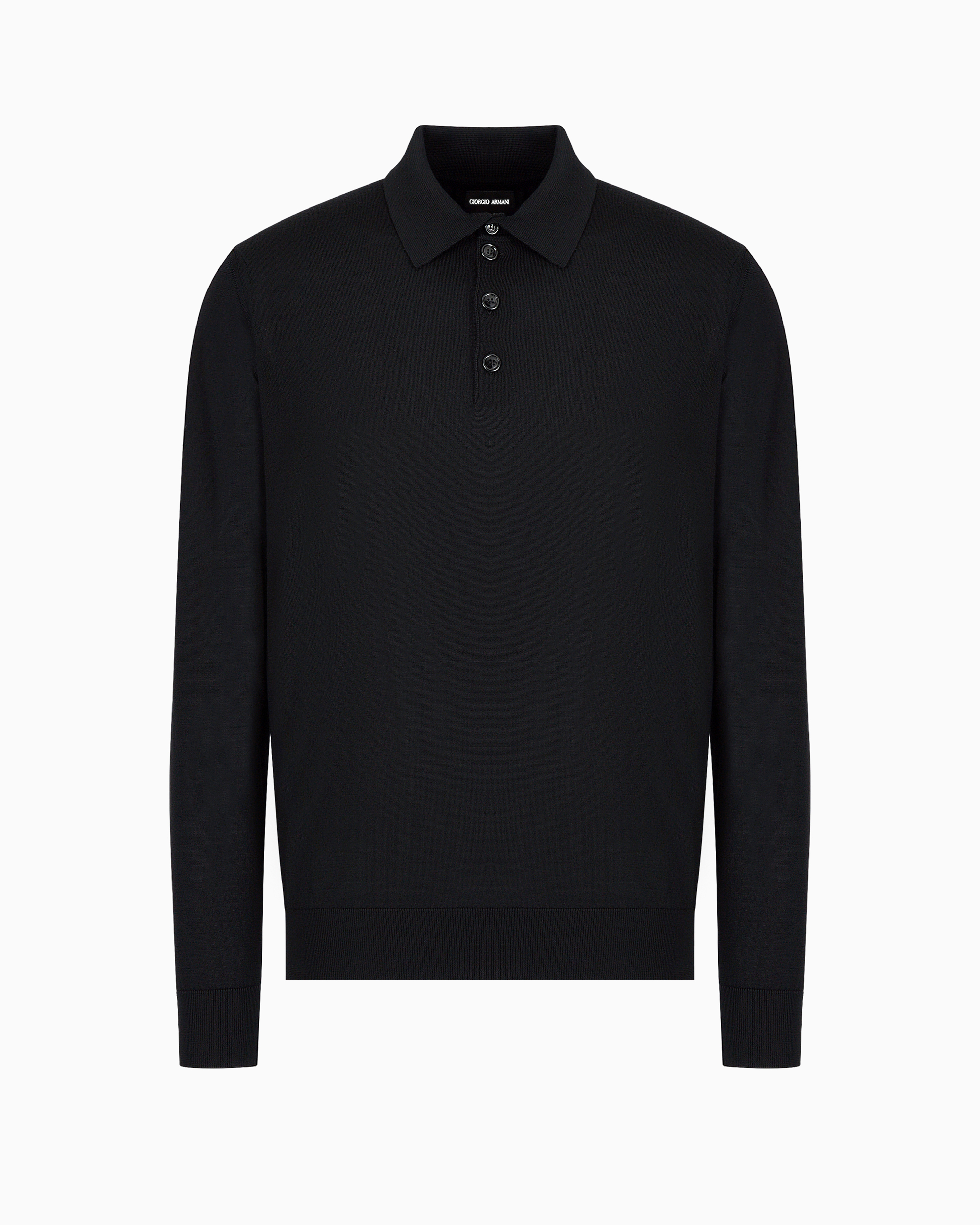 Giorgio Armani Official Store Long-sleeved Polo Shirt In Virgin Wool In Black